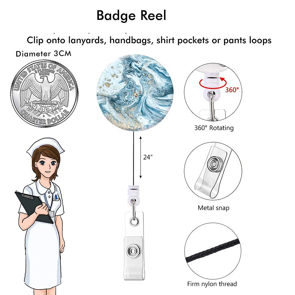 3 Pack Retractable ID Badge Reels with Marble Design & Alligator Clip - Professional Badge Holder for Nurses, Doctors, Office Staff & Teachers | Ideal for Hospitals, Schools & Corporate Offices