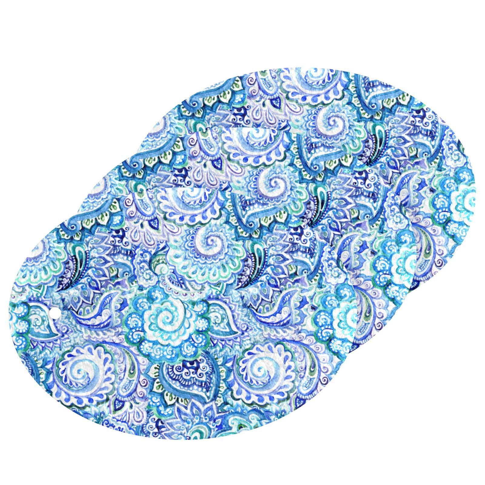 Kcldeci 3 Pack Indian Pattern Kitchen Scrub Sponge Pads - Paisley Design Dishwashing Sponges for Effective Cleaning in Kitchen, Bathroom, and Household Use