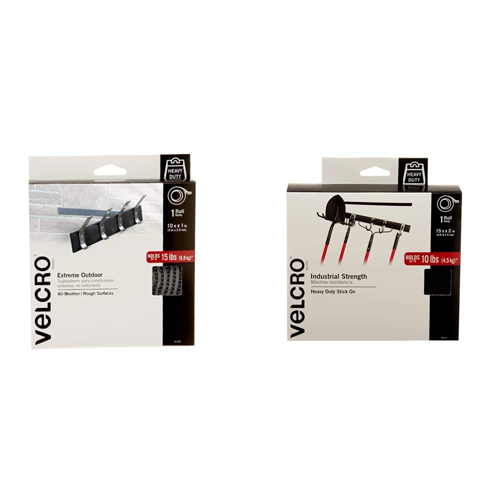 VELCRO Brand Extreme Outdoor Heavy Duty Tape - 2 Pack Adhesive Hook and Loop Fastener for Camping, Hiking & Outdoor Gear (Black) | Weatherproof & Industrial Strength