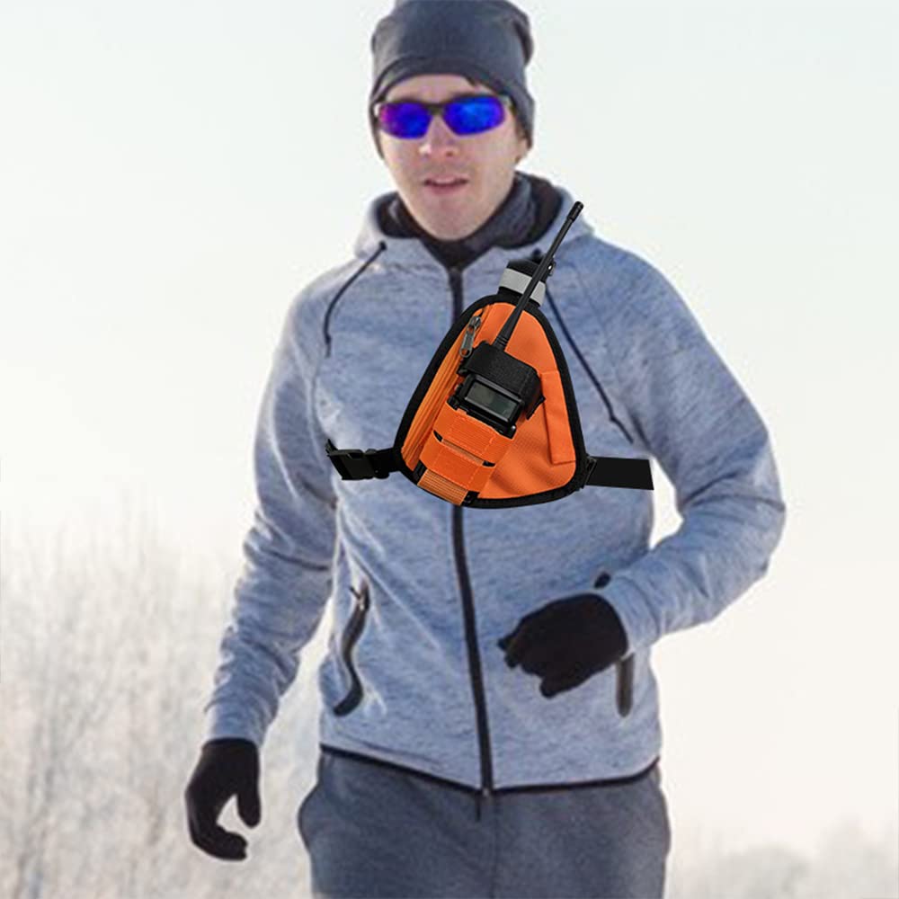 LSENG Adjustable Chest Harness Radio Holster for Motorola & BAOFENG Walkie Talkies - Durable Orange Tactical Gear for Outdoor Adventures, Hiking, Construction & Security Work