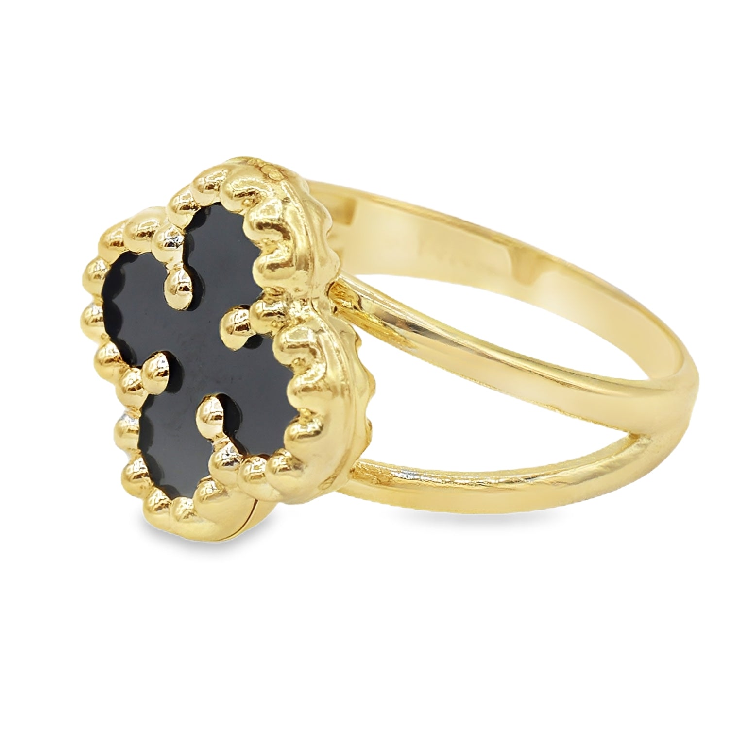 14K Gold Black Alternative Clover Ring for Women - Elegant Irish Jewelry Gift for St. Patrick's Day, Anniversary & Special Occasions | JTJ™