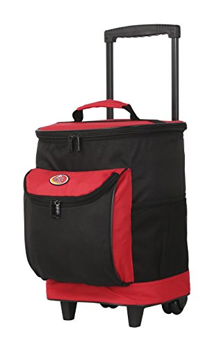 16 Quart Insulated Rolling Cooler with 2 Compartments - Red | Portable for Picnics, Beach, Camping & Tailgating