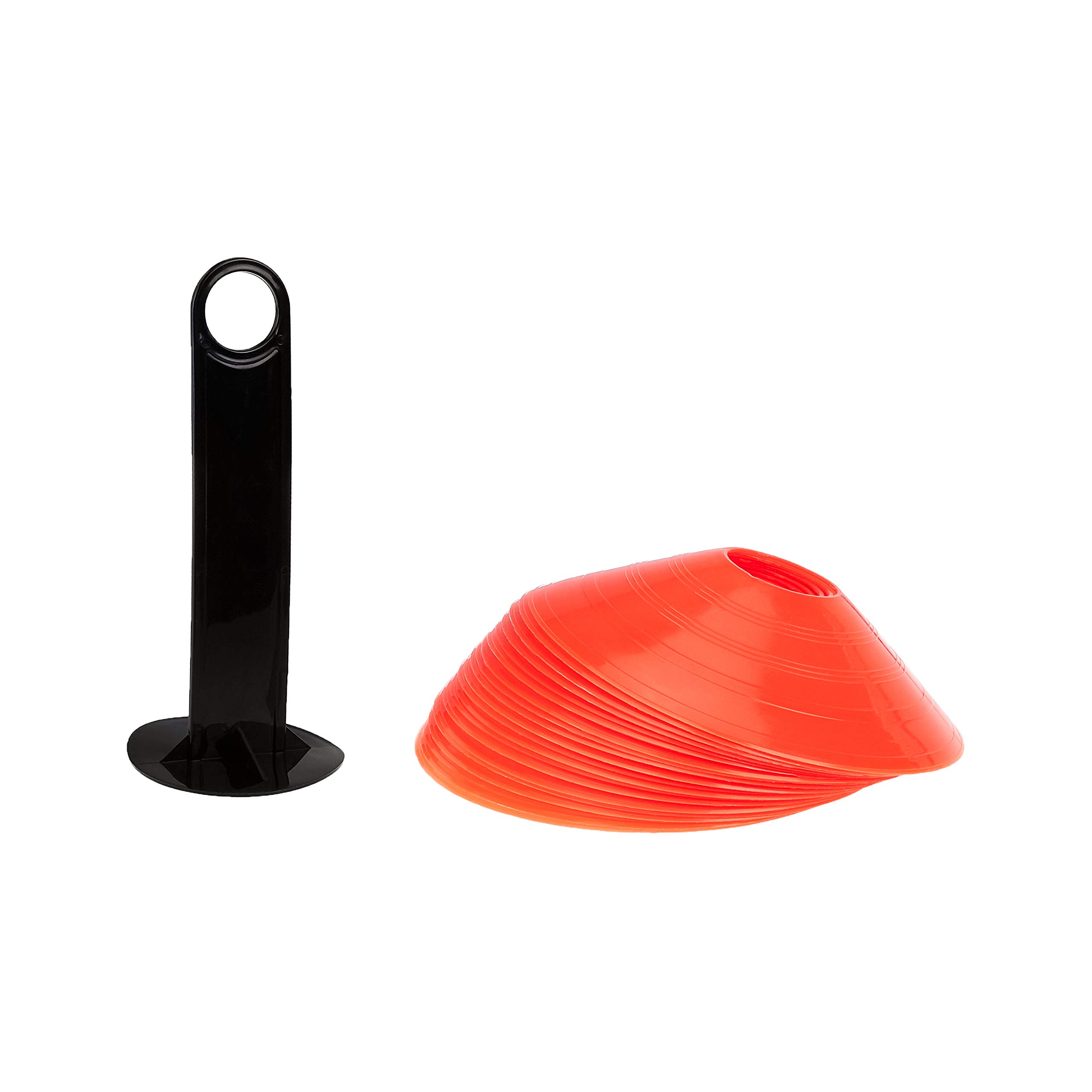 Amazon Basics Sports Practice Cones - Set of 20 with Carry Holder | Agility Training Equipment for Soccer, Football, Baseball & Kids Outdoor Games | Perfect for Drills, Fitness & Field Marking