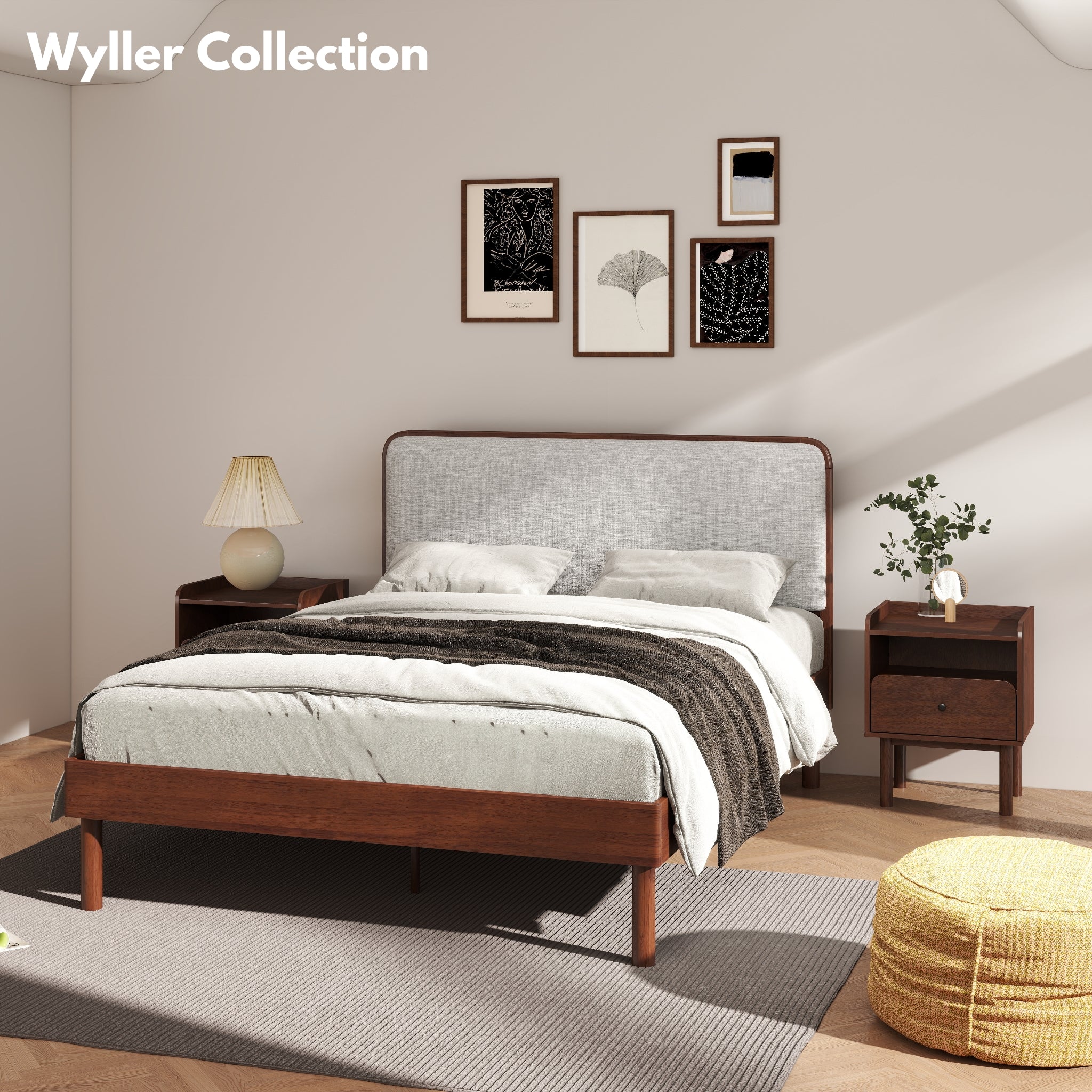 Roundhill Furniture Wyller Dual Tier Storage Nightstand - Modern Side Table with Natural Walnut Finish for Bedroom, Living Room & Office Organization