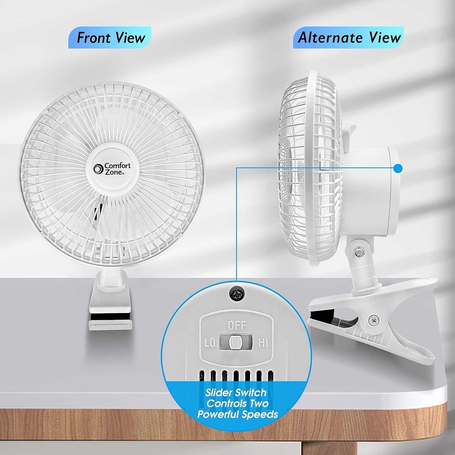 6 Inch Portable Clip on Fan - Adjustable Tilt, Quiet 2-Speed Mini Desk Fan for Stroller, Bedside & Office | Black | Perfect for Nursery, Dorm Room & Home Office Cooling