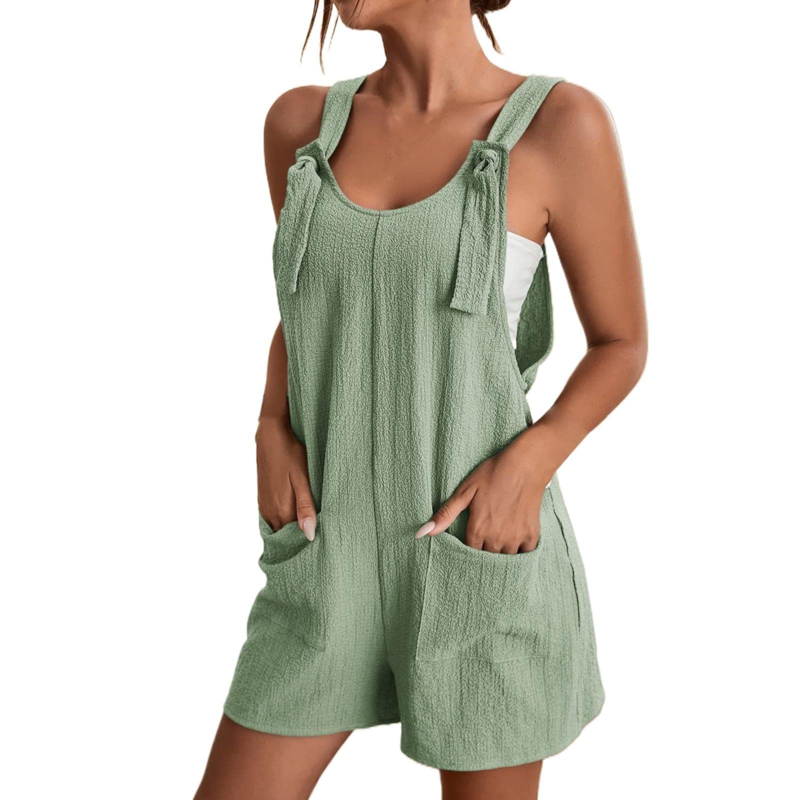 Women's Casual Rompers with Pockets - Sleeveless Loose Jumpsuit for Summer Outings
