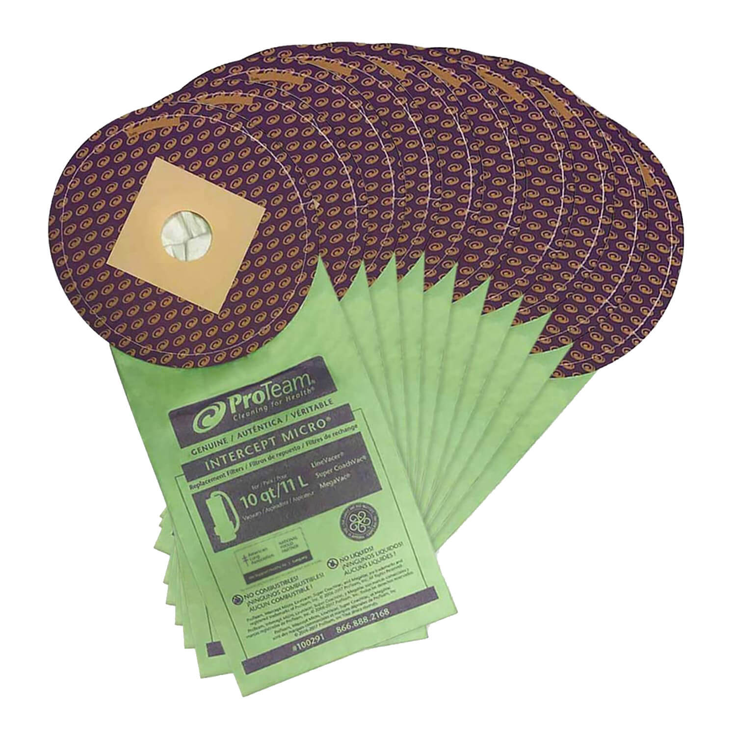 ProTeam 10 QT #100291 Intercept Micro Filter Vacuum Bags - 10 Pack | Premium HEPA Filtration for Dust Mites, Pet Hair & Allergens | Ideal for Home Cleaning & Allergy Relief