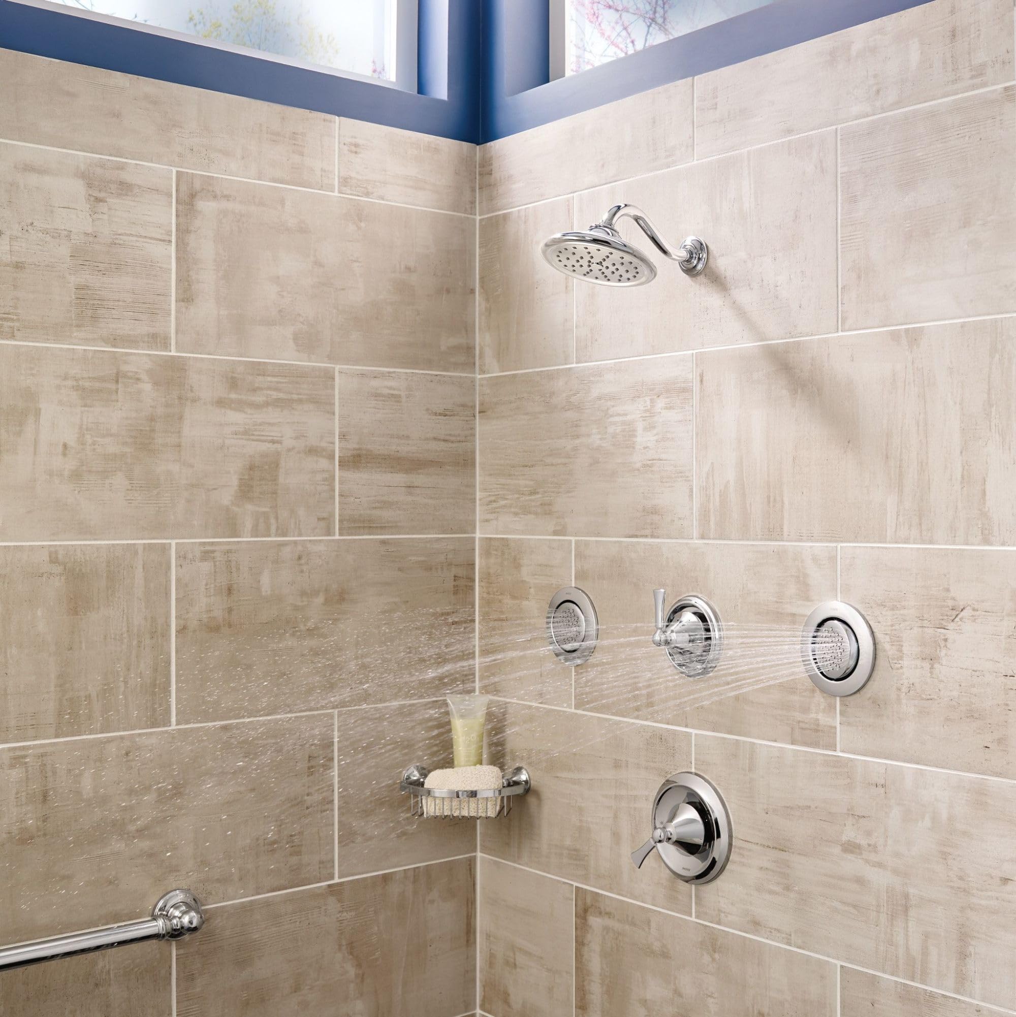 Moen TS1322 Mosaic Round Single-Function Wall Mounted Shower Body Spray with Hydro Jet - Chrome Finish | Shower Massage & Spa Experience | Perfect for Bathroom Renovation & Luxury Home Spa Setup