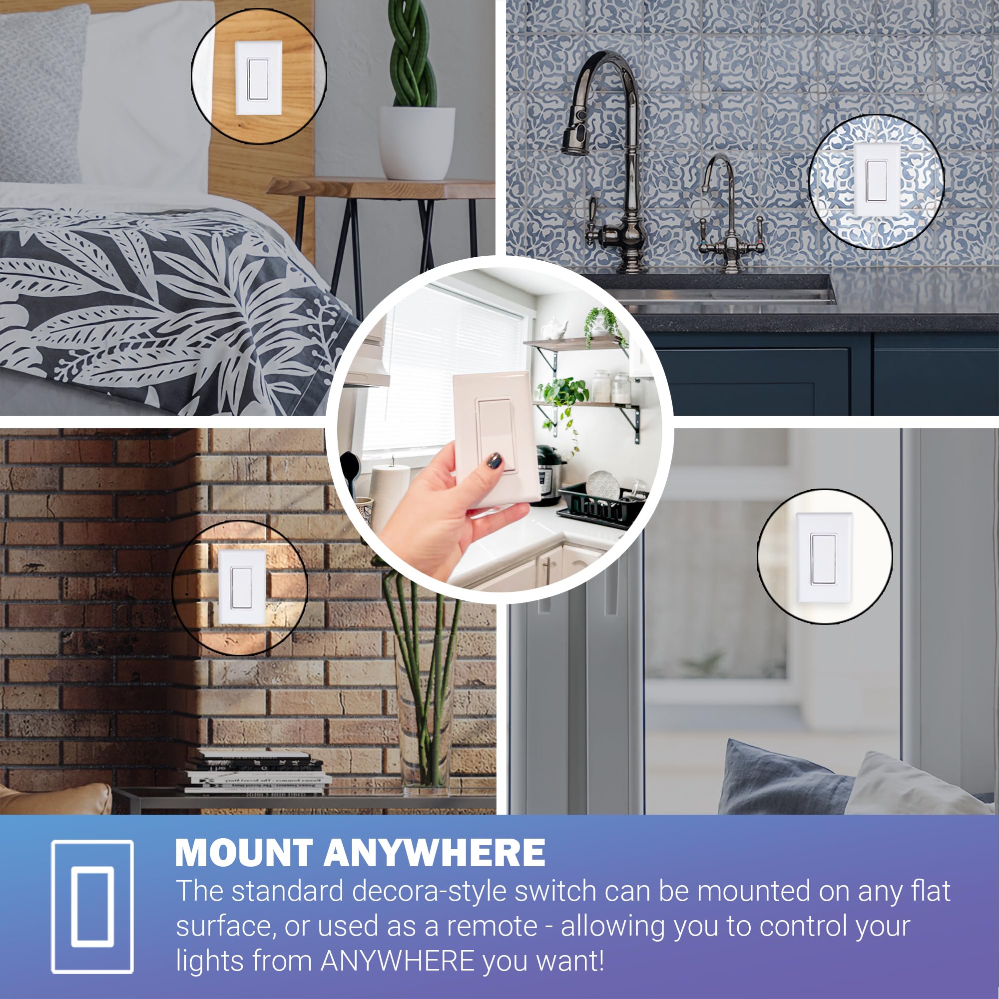 RunLessWire Self-Powered Wireless Light Switch Kit - No Wiring, Batteries or WiFi Needed - DIY Remote Control 3-Way Dimmer with 1 Receiver & 2 Switches - Black - Perfect for Bedrooms, Living Rooms & Smart Home Automation