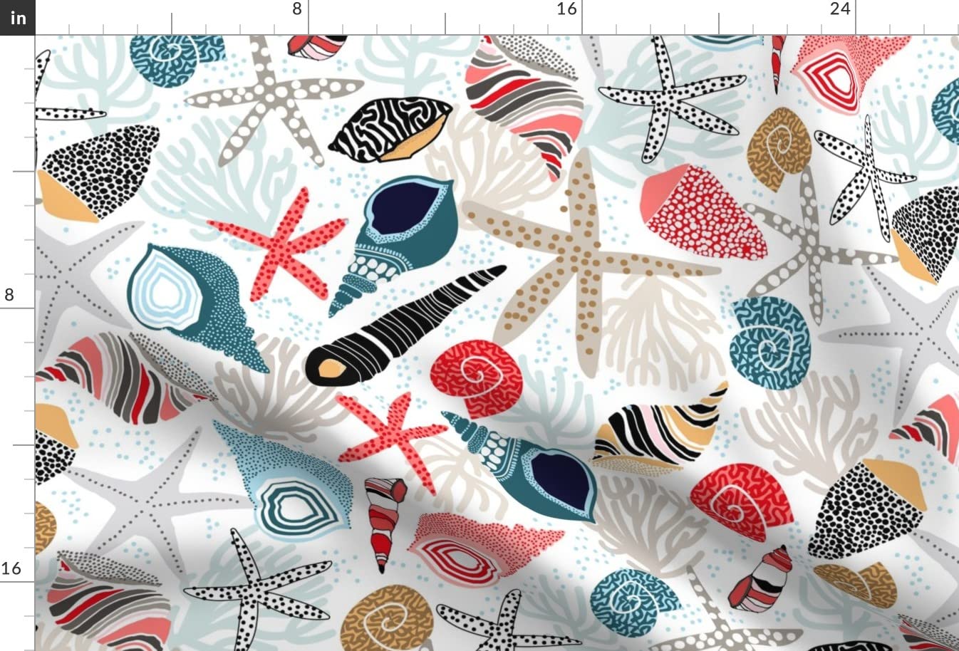 Premium Satin Fabric by The Yard - Island Sea Shells Print for Sewing, Apparel, Lining, Fashion, Blankets & Home Decor | Perfect for Beach-Themed DIY Projects & Coastal Interior Design