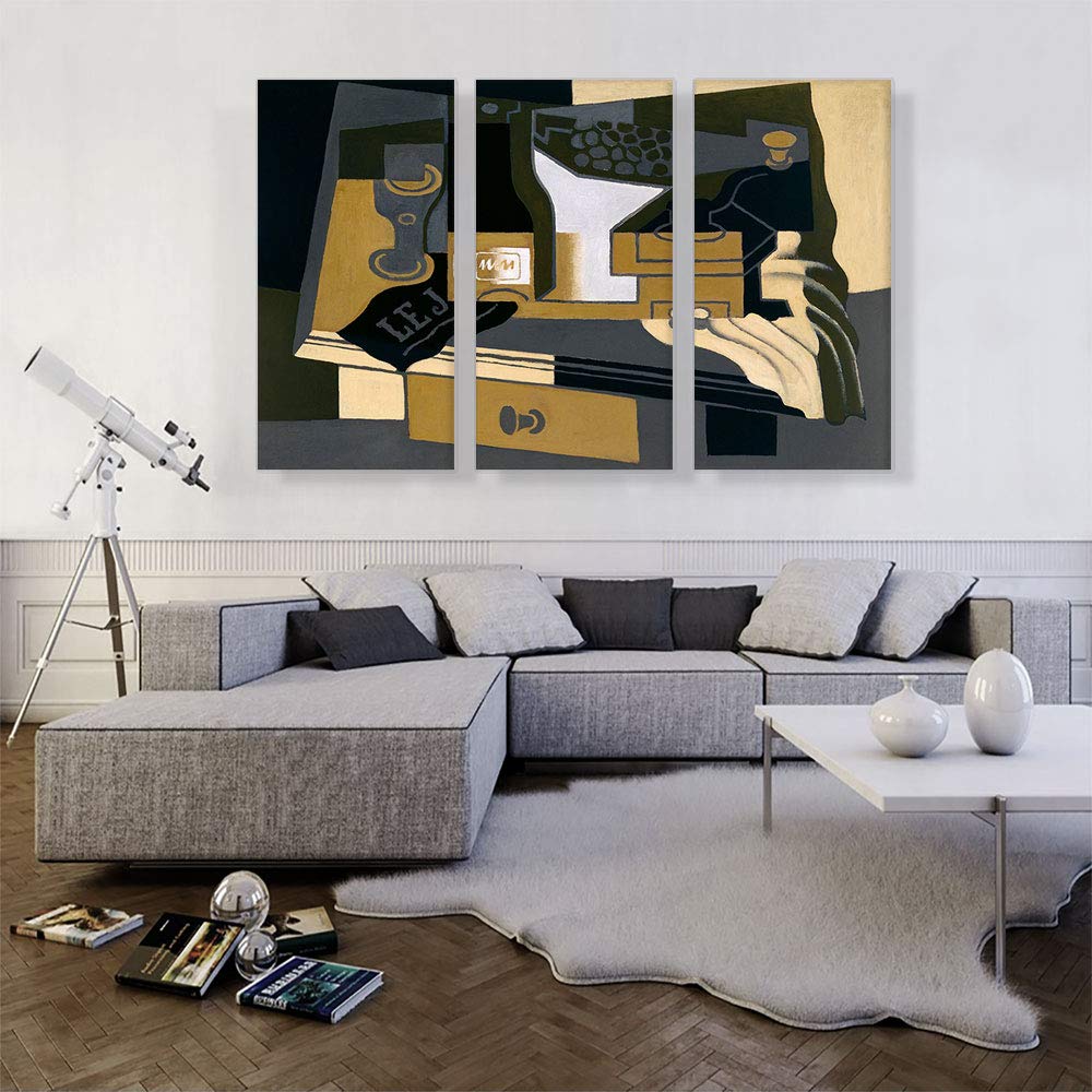 Juan Gris The Coffee Grinder 1920 - 60x40 Inch Framed Canvas Art Print Set (3-Piece) | Cubist Wall Decor for Living Room, Kitchen & Office | Stretched & Ready to Hang