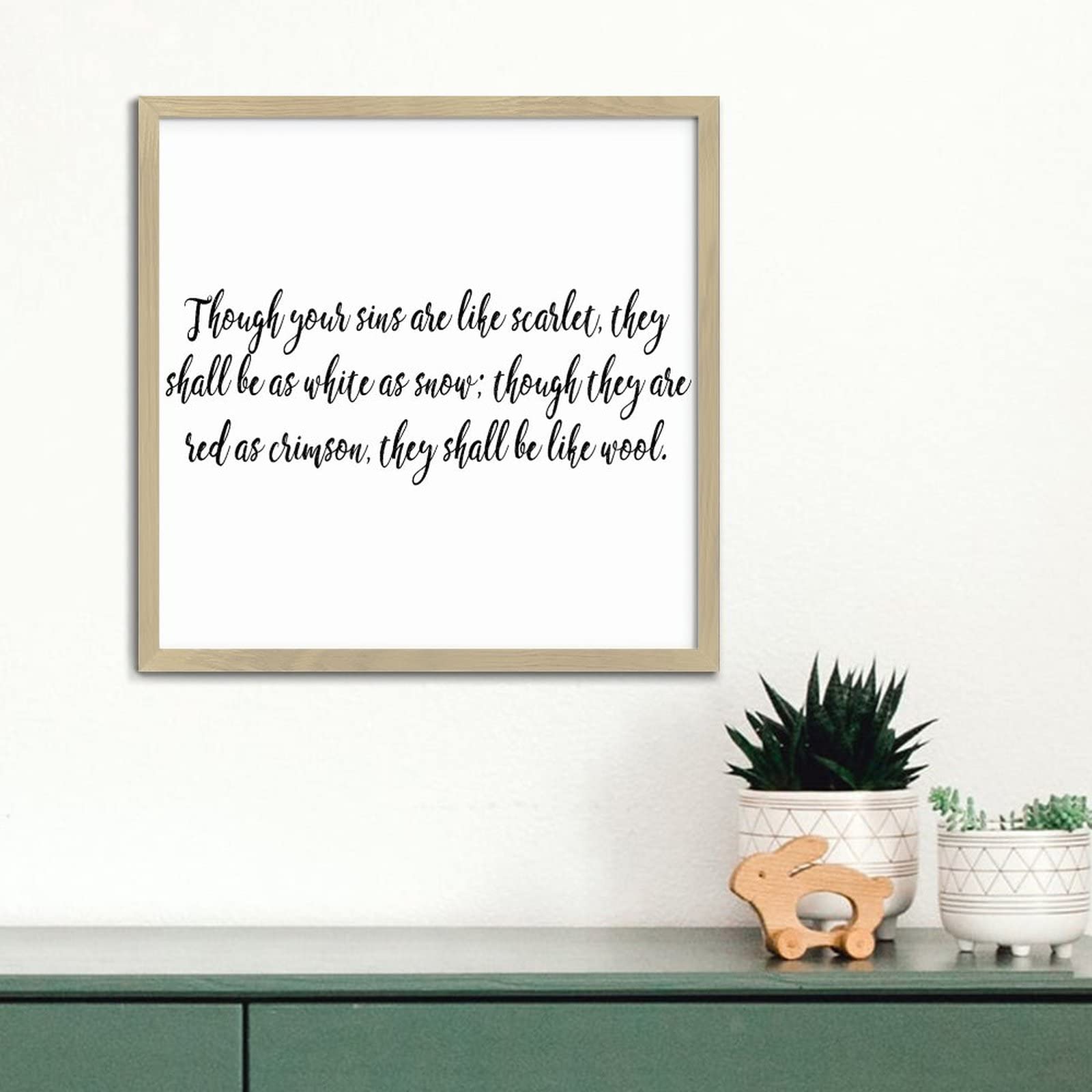 Inspirational 'Though Your Sins Are Like Scarlet' Wood Sign - Rustic Home Wall Decor with Wood Frame (12x12 Inches) - Perfect for Bedroom, Living Room, or Office Decor