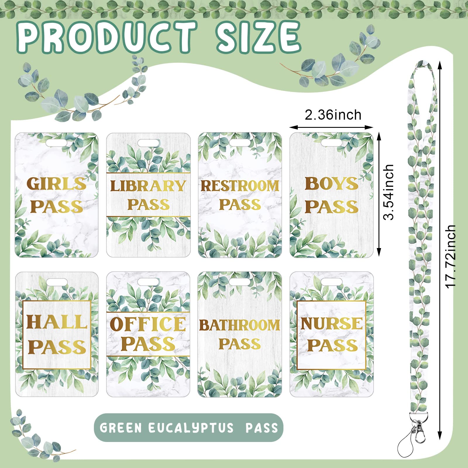 Unbreakable 8-Pack School Lanyards - Eucalyptus Style for Classroom, Bathroom & Office Use