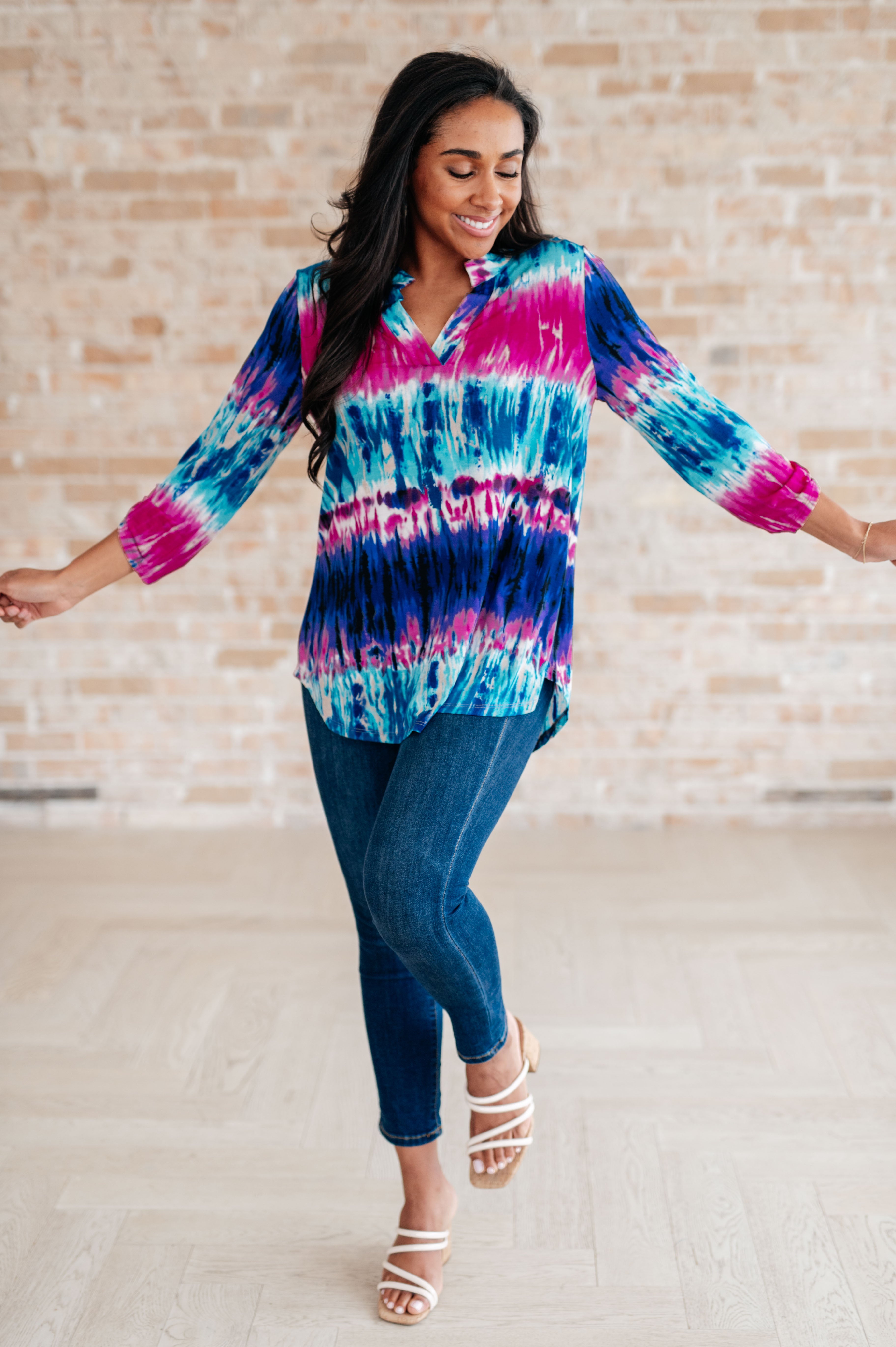 Lizzy Tie Dye Women's Tops - Trendy Casual & Festival Wear for Summer Outfits, Beach Days & Music Events