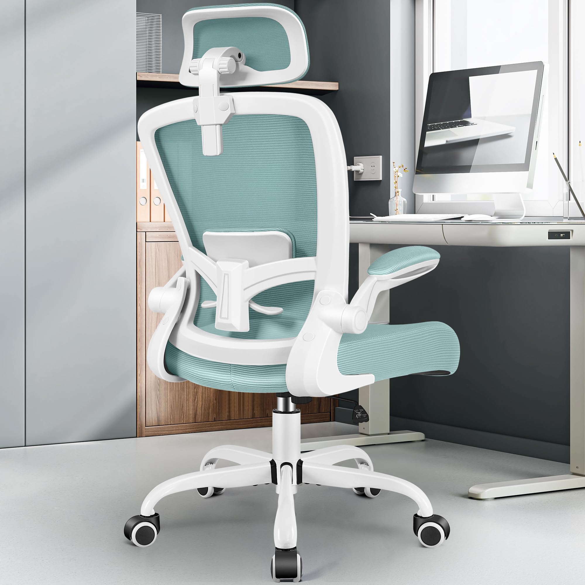 FelixKing Ergonomic Office Chair with Adjustable Lumbar Support & Headrest - High Back Swivel Task Chair for Home Office, Gaming & Work - Light Blue Adjustable Height Desk Chair with Armrests | Perfect for Long Work Hours, Online Meetings & PC Gaming Sessions