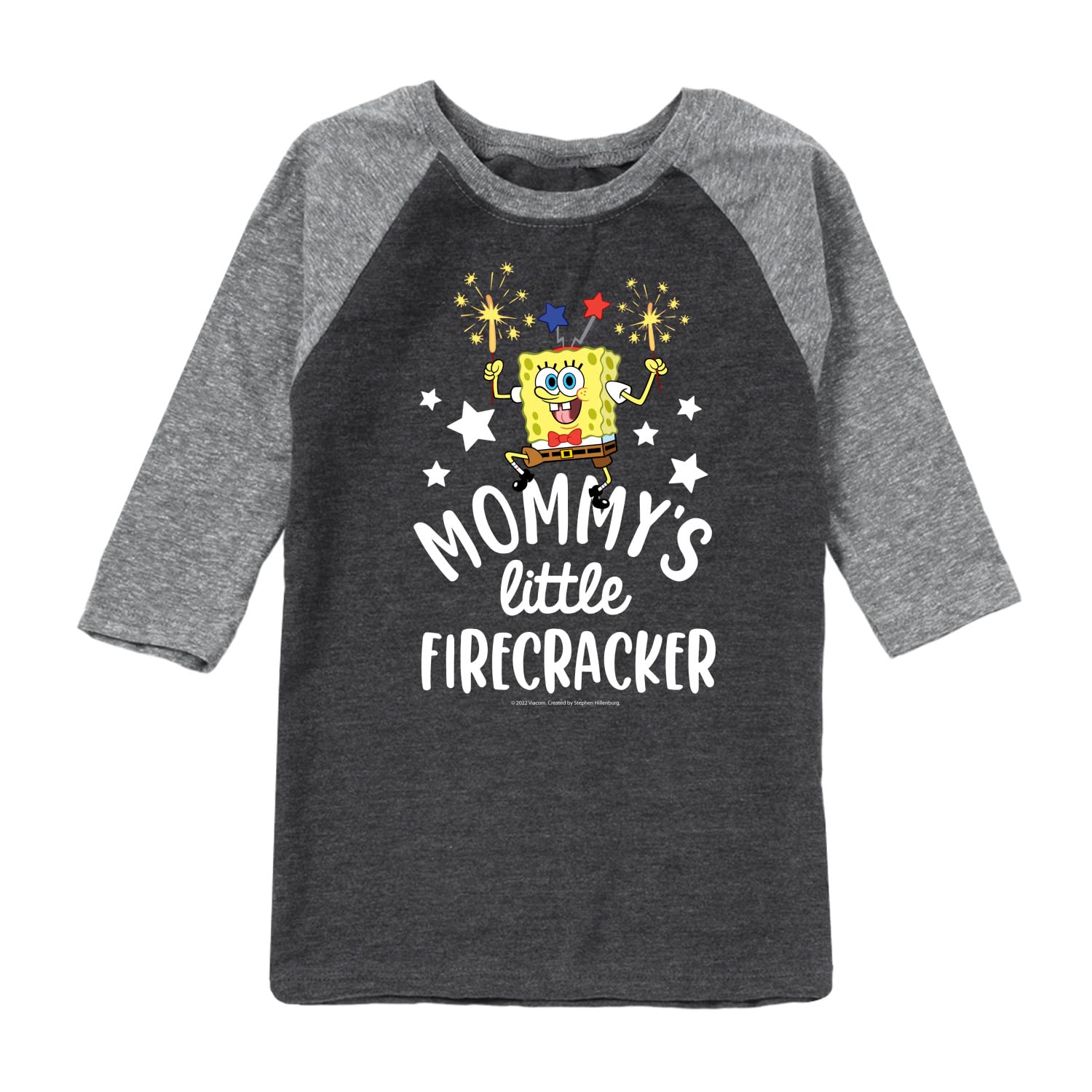 Spongebob Squarepants 'Mommy's Little Firecracker' Graphic T-Shirt for Toddlers & Kids | Soft Raglan Sleeve Tee | Fun Cartoon Character Apparel for Playdates, Birthday Parties & Casual Wear