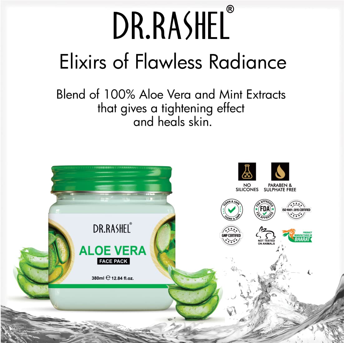 DR.RASHEL Aloe Vera Face Pack for Glowing Skin - Oil Control, Acne Treatment, Pimple Removal, Detan, Blemish & Pigmentation Reduction, Skin Brightening - Face & Body Cleanser (380ml) - Perfect for Daily Skincare Routine, Spa Days & Post-Sun Care