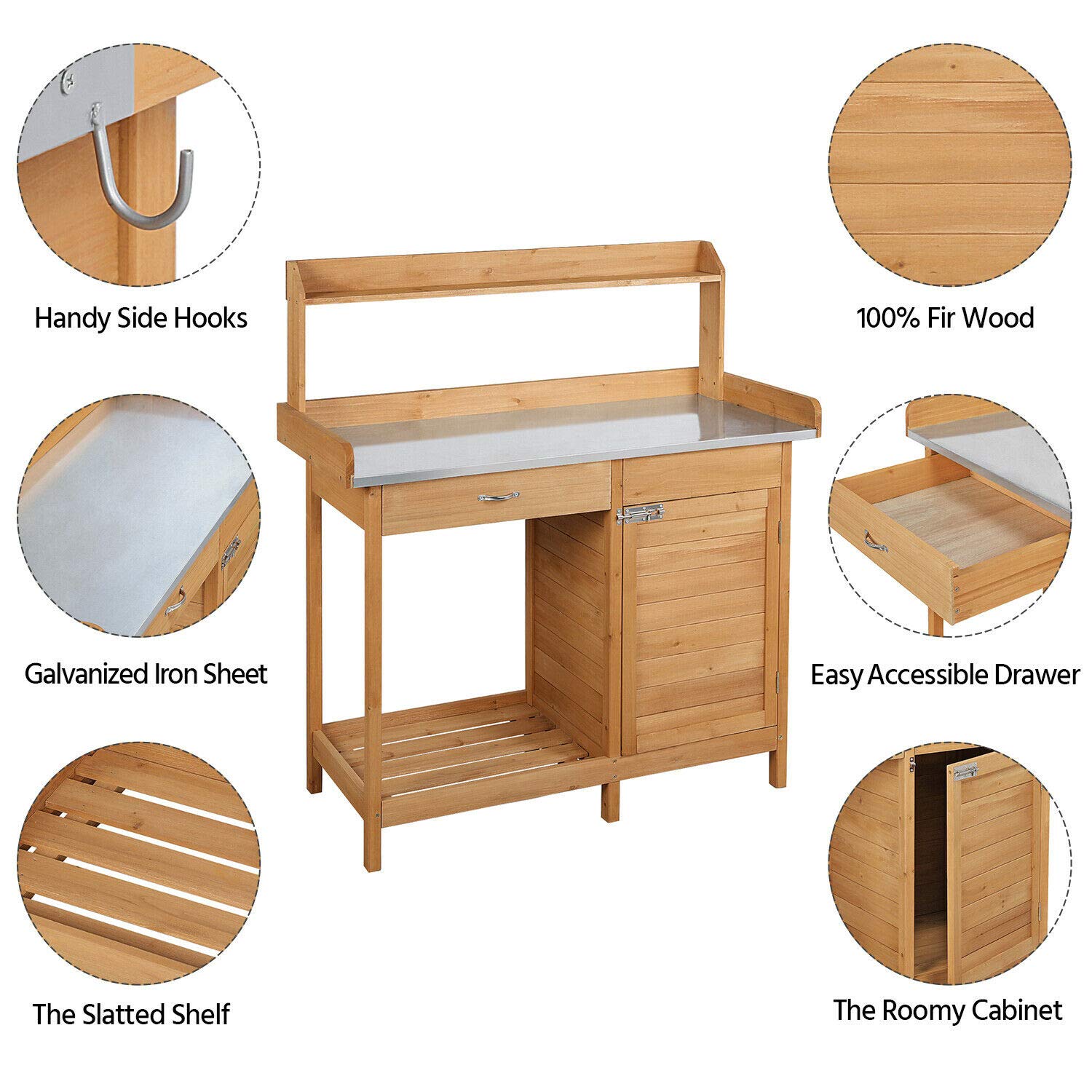 Durable Wooden Potting Bench with Storage Shelves & Cabinet - Heavy Duty Planting Work Table for Indoor & Outdoor Gardening - Perfect for Home Garden, Backyard, Patio, Greenhouse, Garage - Ideal for Potting Plants, Flowers & DIY Projects