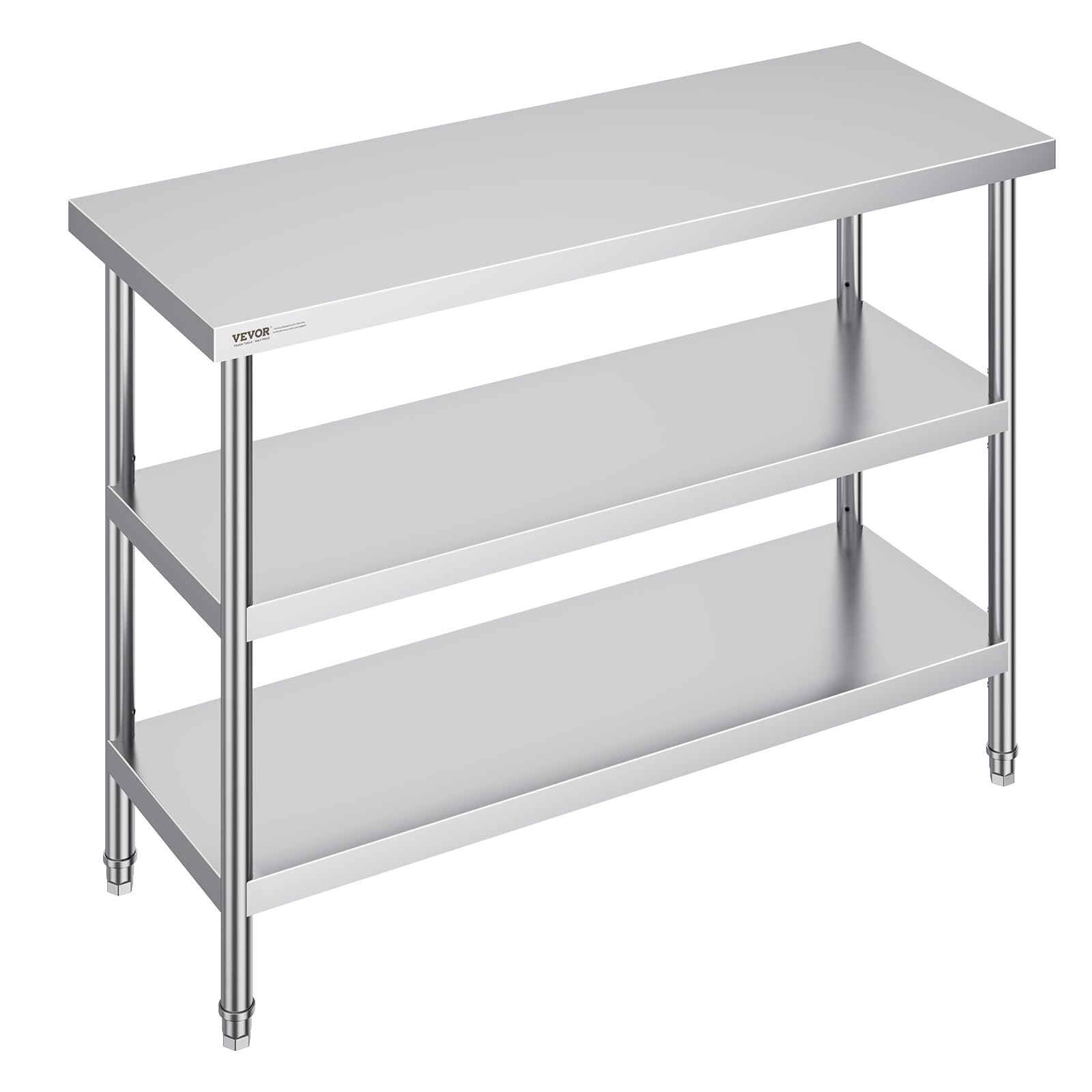 VEVOR 18 x 48 Inch Stainless Steel Commercial Food Prep Table with Adjustable Undershelves - Heavy Duty Metal Work Table for Kitchen, BBQ, Restaurant & Home Use - Perfect for Food Preparation, Cooking & Garage Storage