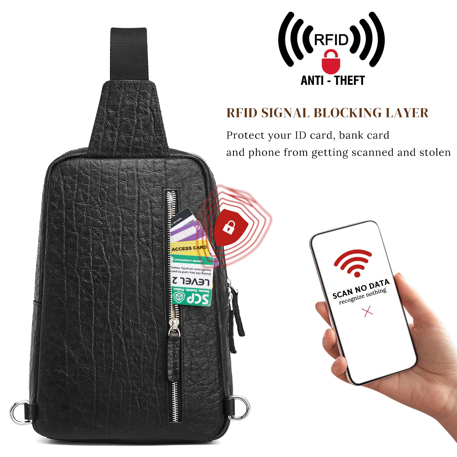 S-ZONE RFID Blocking Genuine Leather Crossbody Sling Bag for Men & Women - Anti-Theft Shoulder Bag Backpack for Hiking, Travel & Daily Use | Perfect for Commuting, Shopping & Outdoor Adventures