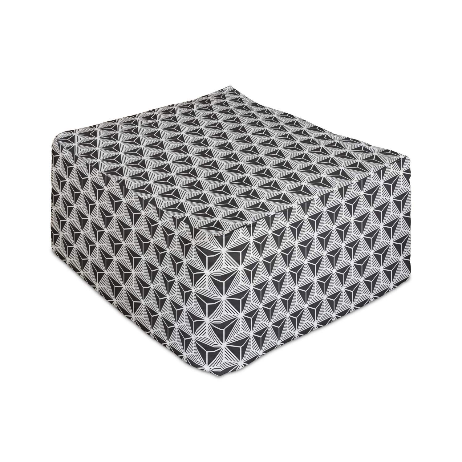 Ambesonne Geometric Rectangle Pouf Ottoman - Modern Hexagon & Triangle Mosaic Design Footrest Stool for Living Room, Office, or Bedroom - 25 Inch Black and White Under Desk Foot Stool with Removable Cover - Perfect for Relaxing, Reading & Home Decor