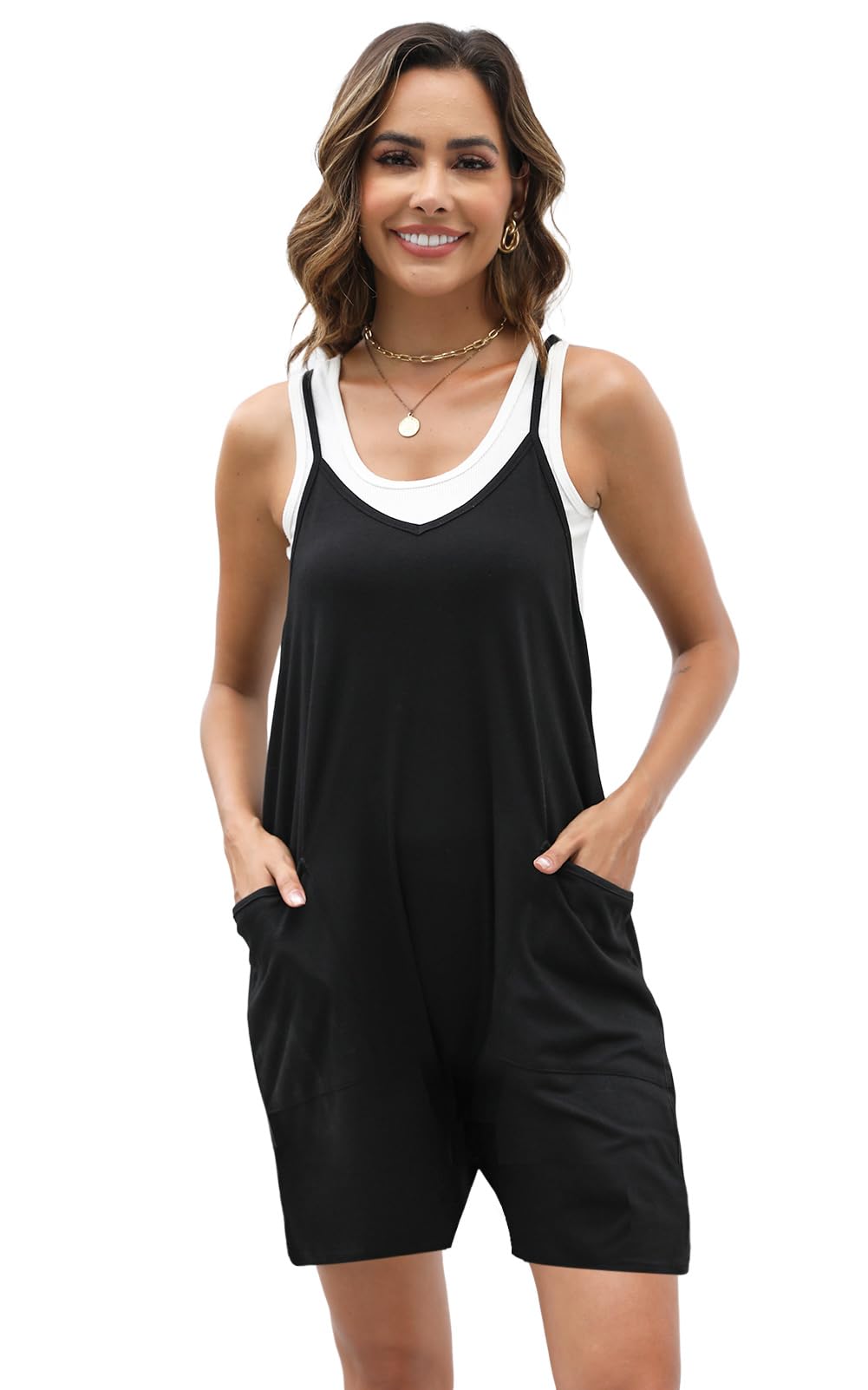 Women's Casual Sleeveless Romper - Loose Fit Spaghetti Strap Jumpsuit with Pockets | Summer Outfits, Beach Wear & Vacation Essentials