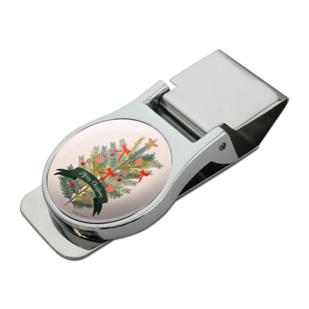 Merry Christmas Money Clip - Satin Chrome Plated Metal Pine Tree Design for Cash & Cards | Perfect Holiday Gift for Men, Office Party Favors & Christmas Stocking Stuffers