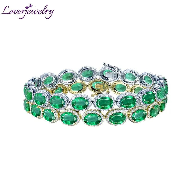 LOVERJEWELRY 18k Gold Women's Bracelet - 27.06ct Natural Emerald Layered Bracelet for Women, 175mm Adjustable Length, Elegant Party Jewelry for Weddings, Evening Events & Special Occasions