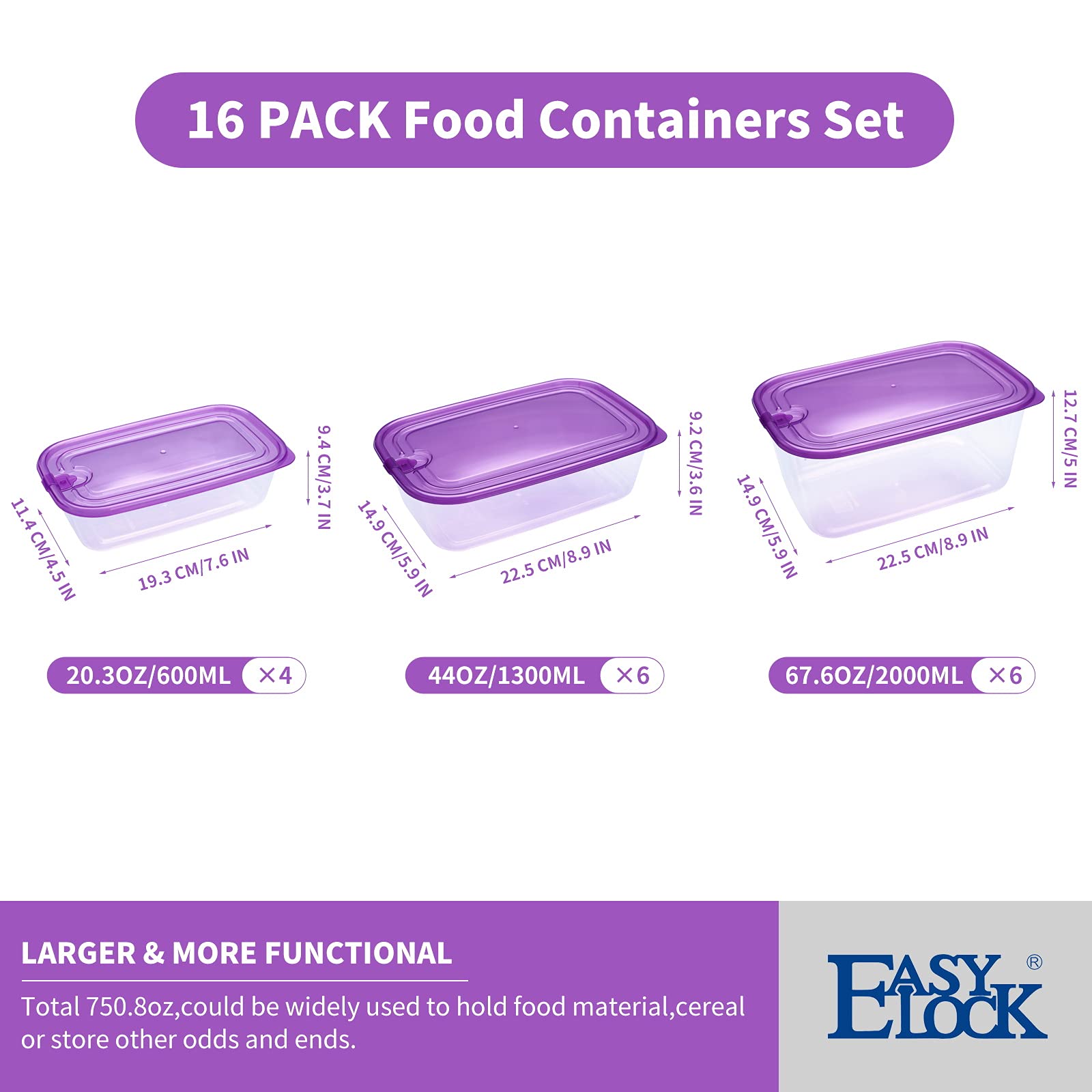 16-Pack Large Capacity Food Storage Containers with Lids - 750oz BPA-Free Transparent Meal Prep Containers for Kitchen Organization & Leftovers Storage | Perfect for Meal Prepping, Refrigerator Storage & Pantry Organization