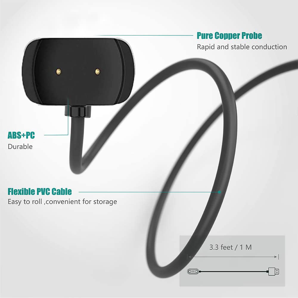 Amazfit T-Rex 2 Charger Replacement - 2 Pack USB Charging Cable for Amazfit GTR 3 Pro/GTR 3/GTS 3 Smartwatch (Black) - Perfect for Travel, Gym & Daily Charging Needs