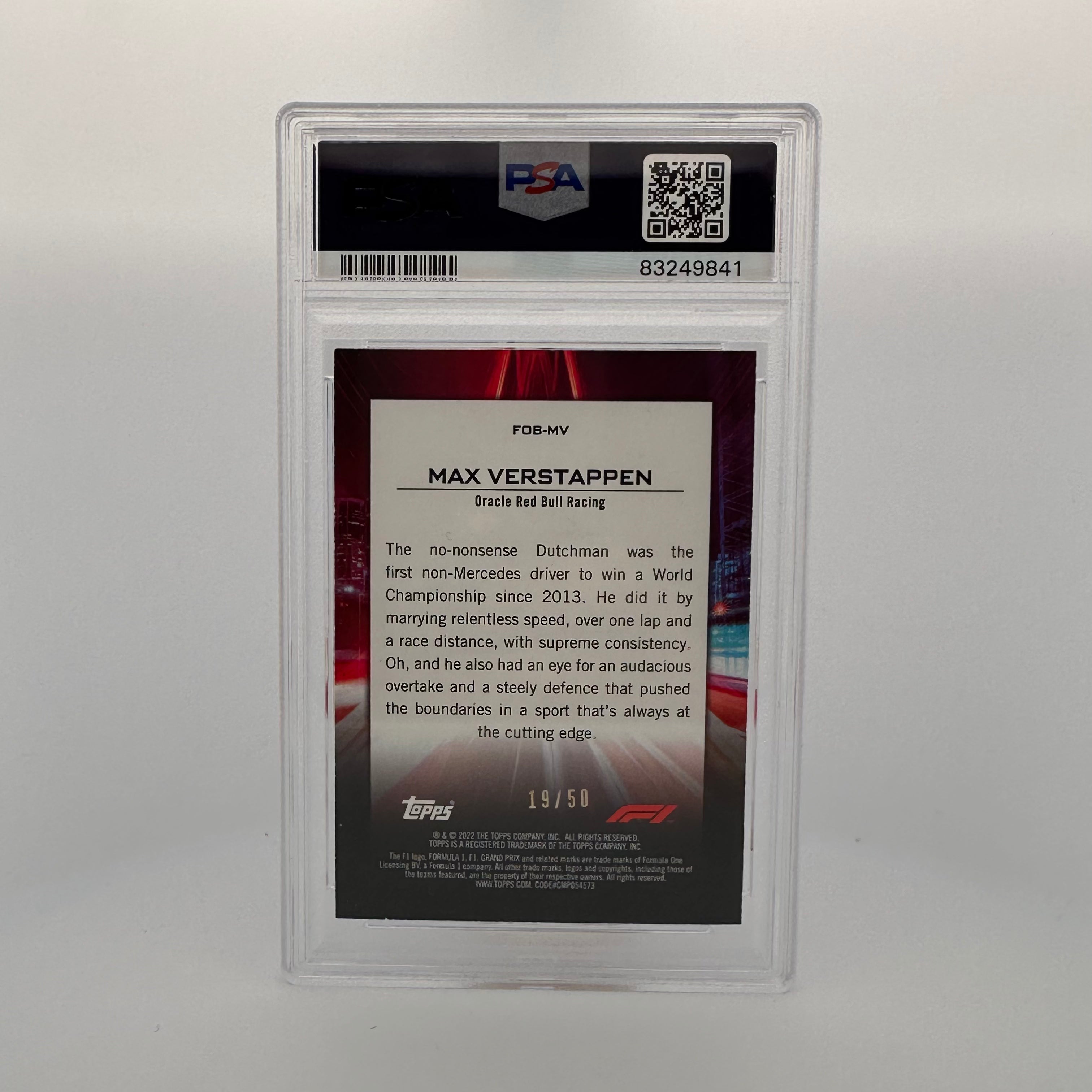 PSA 7 2019 Max Verstappen #FOBMV Flash Of Brilliance Gold Parallel 19/50 - Formula 1 Racing Collectible for Display & Investment