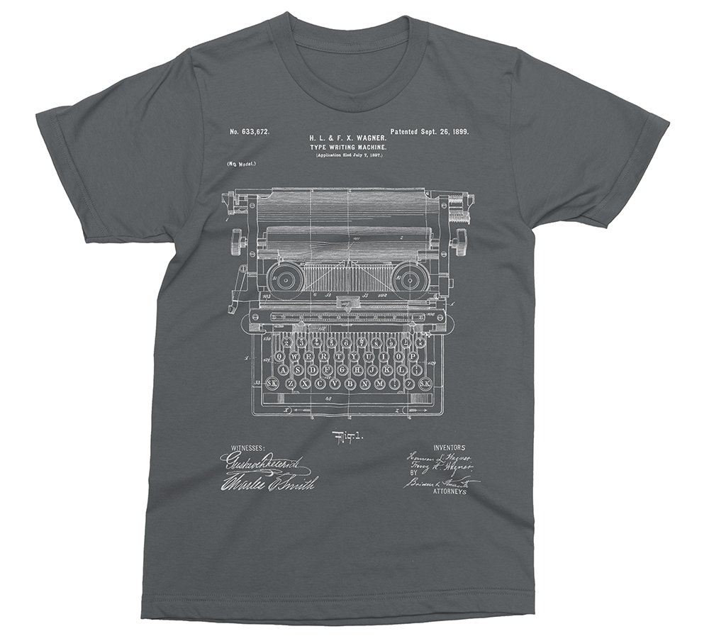 Vintage 1899 Typewriter Patent Design Mechanical Keyboard T-Shirt - Retro Office & Writer Gift for Typing Enthusiasts