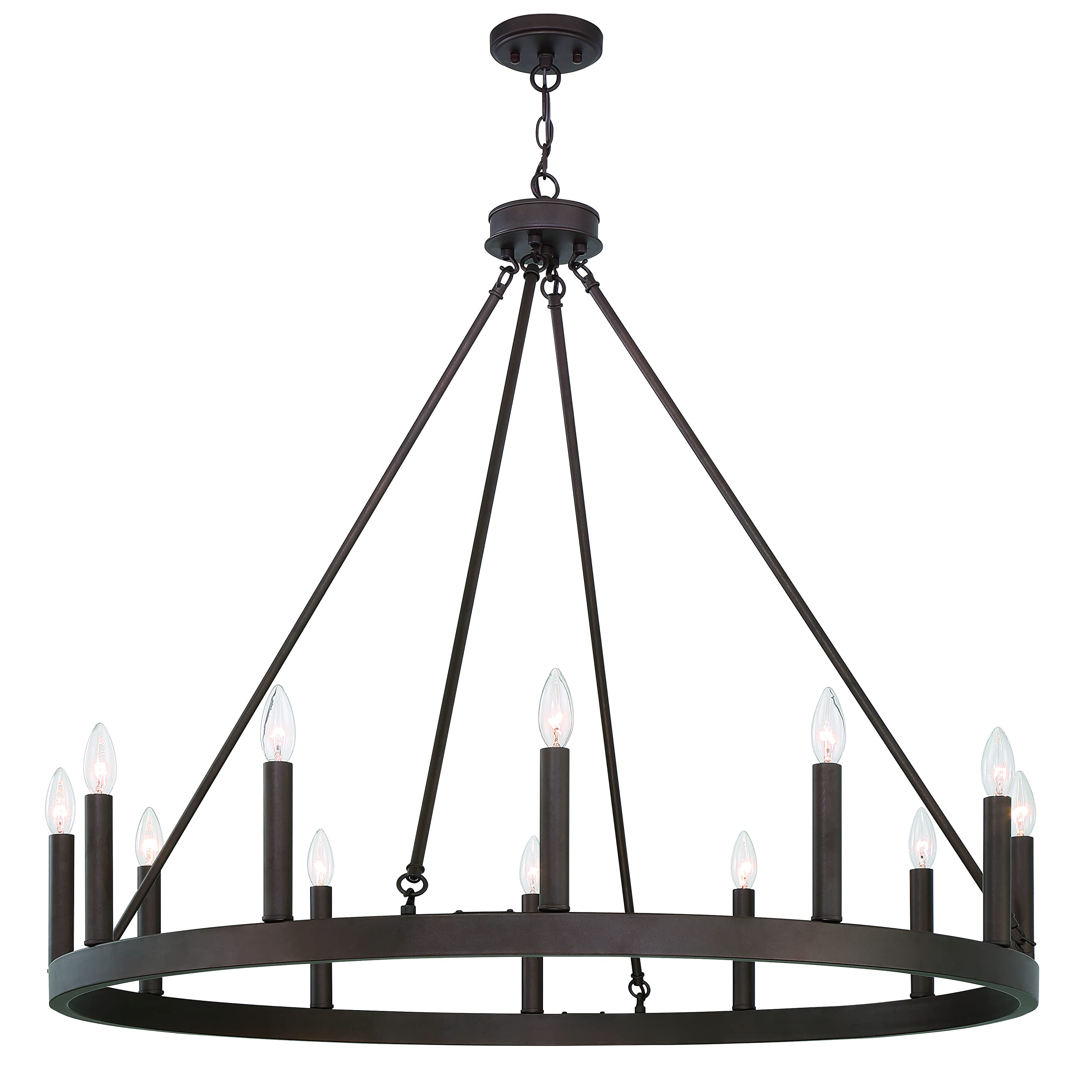 Vanity Art 12-Light Wagon Wheel Chandelier - Farmhouse Ceiling Light Fixture in Oil Rubbed Bronze for Living Room, Kitchen & Dining Room - Rustic Home Decor, Western Style Lighting for Cabin, Lodge & Ranch Houses