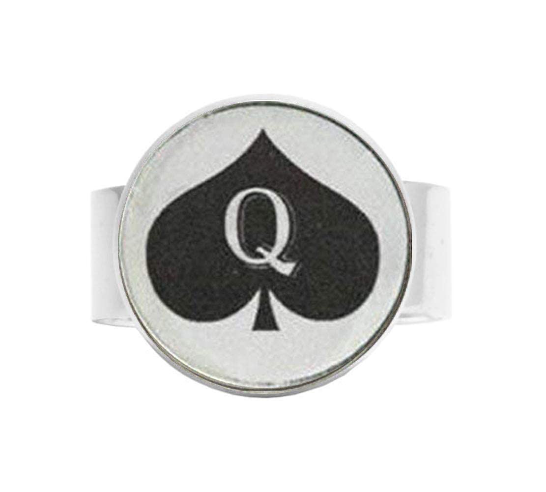 Vintage Queen of Spades Charm Ring - Unique Playing Card Jewelry for Women - Perfect for Costume Parties, Gothic Fashion & Collectors