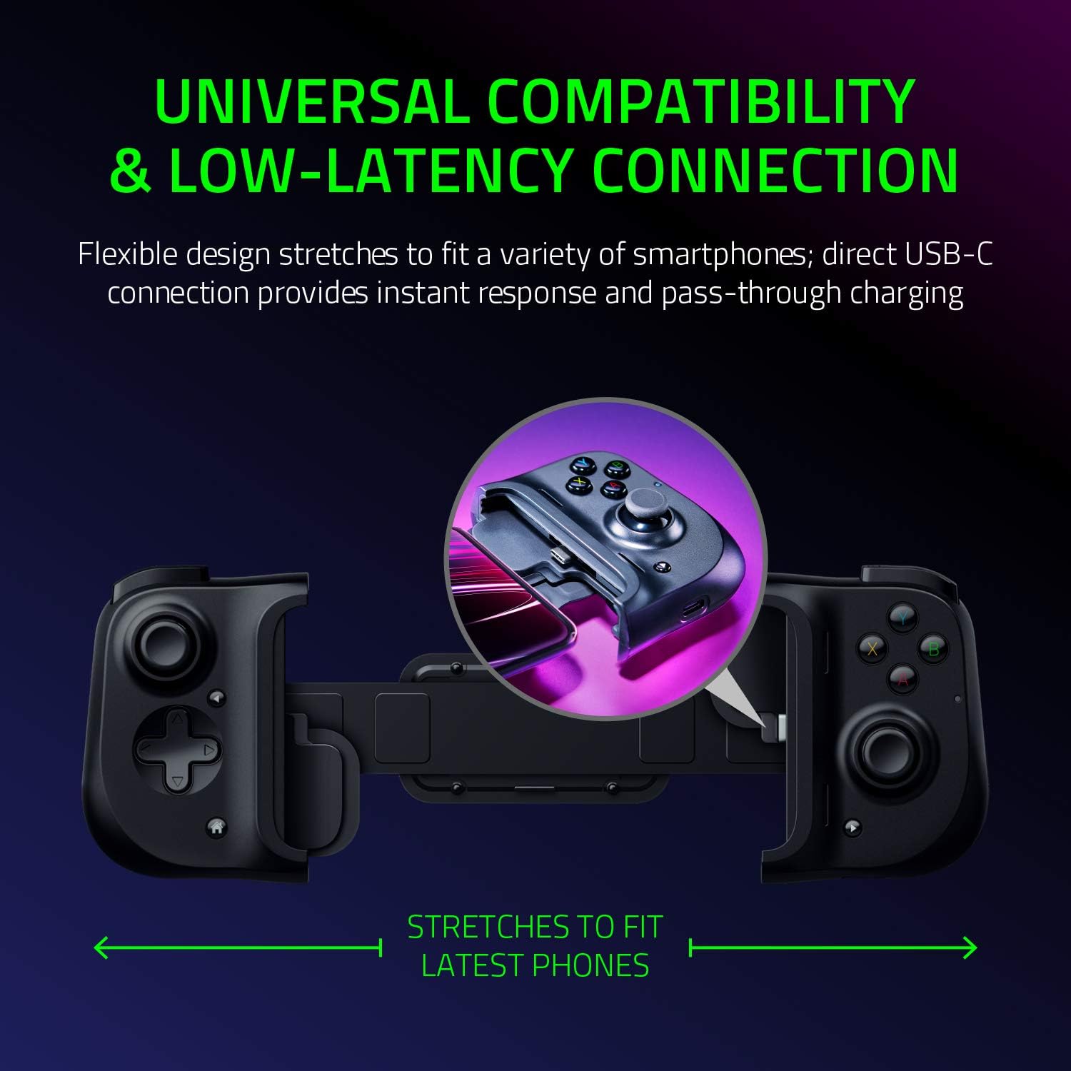 Razer Kishi Mobile Game Controller for Android - Universal USB-C Gamepad Compatible with Xbox Game Pass, Xcloud, Stadia, GeForce Now & PS Remote Play | Pass-Through Charging | Perfect for Samsung Phones & Mobile Gaming On-The-Go | Ideal for Cloud Gaming, Travel & Commuting
