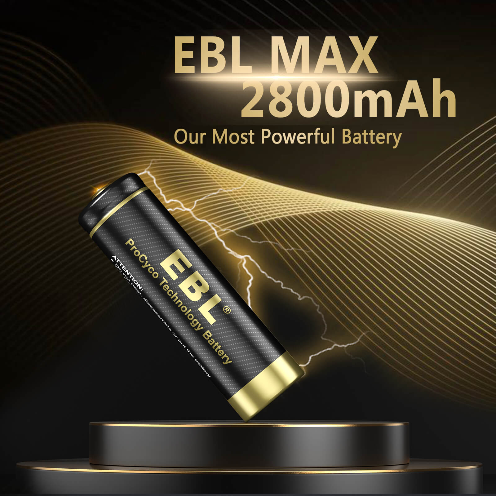 EBL Gold Pro 2800mAh Rechargeable AA Batteries - High Capacity NiMH Battery Pack for Digital Cameras, Flashlights, Toys & More