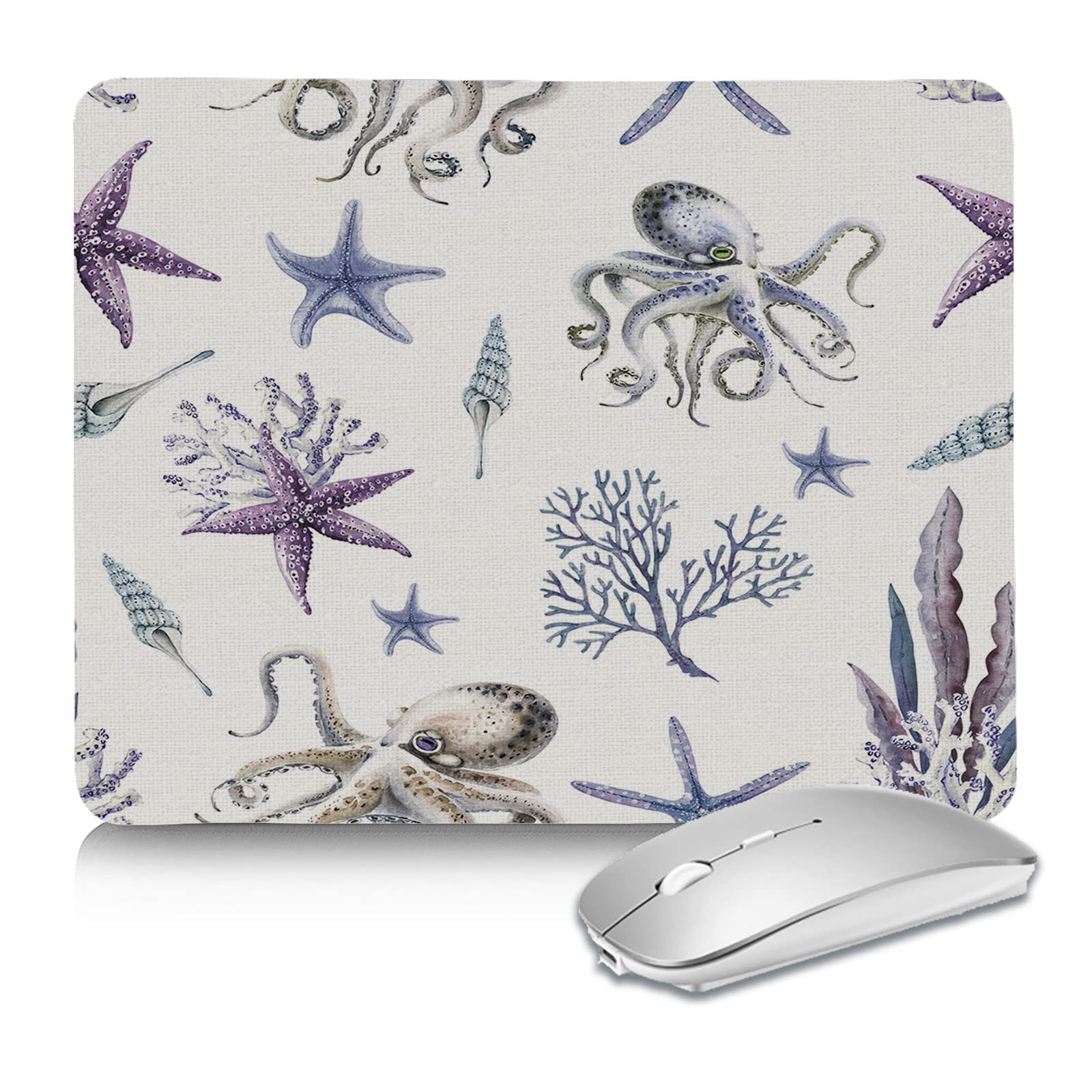 Non-Slip Watercolor Ocean Mouse Pad - Starfish Octopus Coral Design Gaming & Office Computer Mousepad (9x8 Inch) for Laptop, PC, Home & Workspace - Perfect for Work, Gaming & Creative Tasks