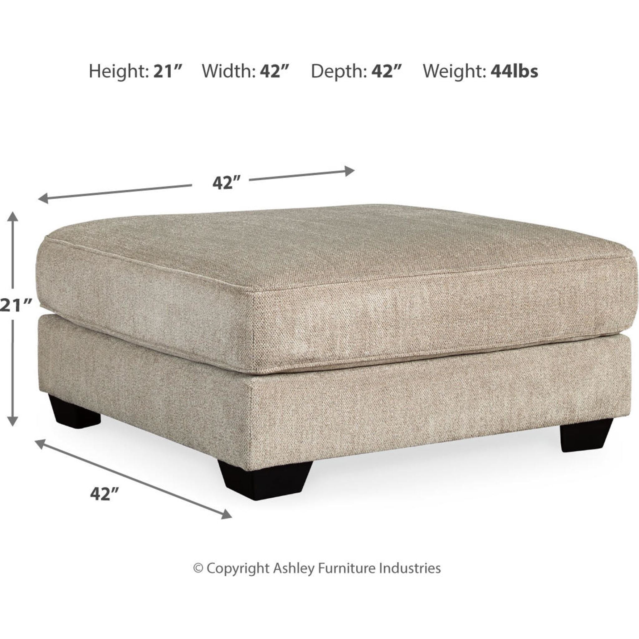 Ardsley Oversized Accent Ottoman in Pewter - Large Footrest Pouf for Living Room, Bedroom & Home Decor