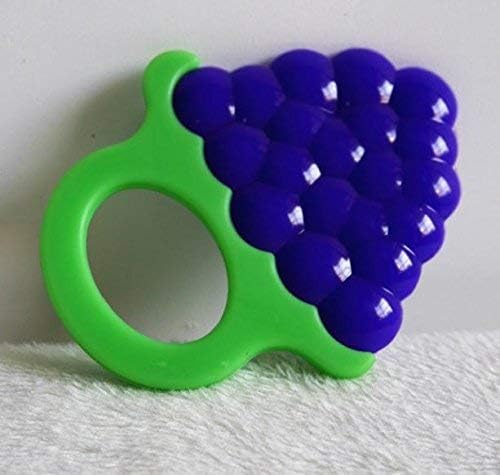 Kritiu Fruits Teether & U Shape Toothbrush - BPA-Free Silicone Baby Teething Toy & Toothbrush for Infants 6+ Months | Soft, Safe Oral Care for Teething Relief | Perfect for On-the-Go, Daycare & Home Use (Blue Grapes & Pink)