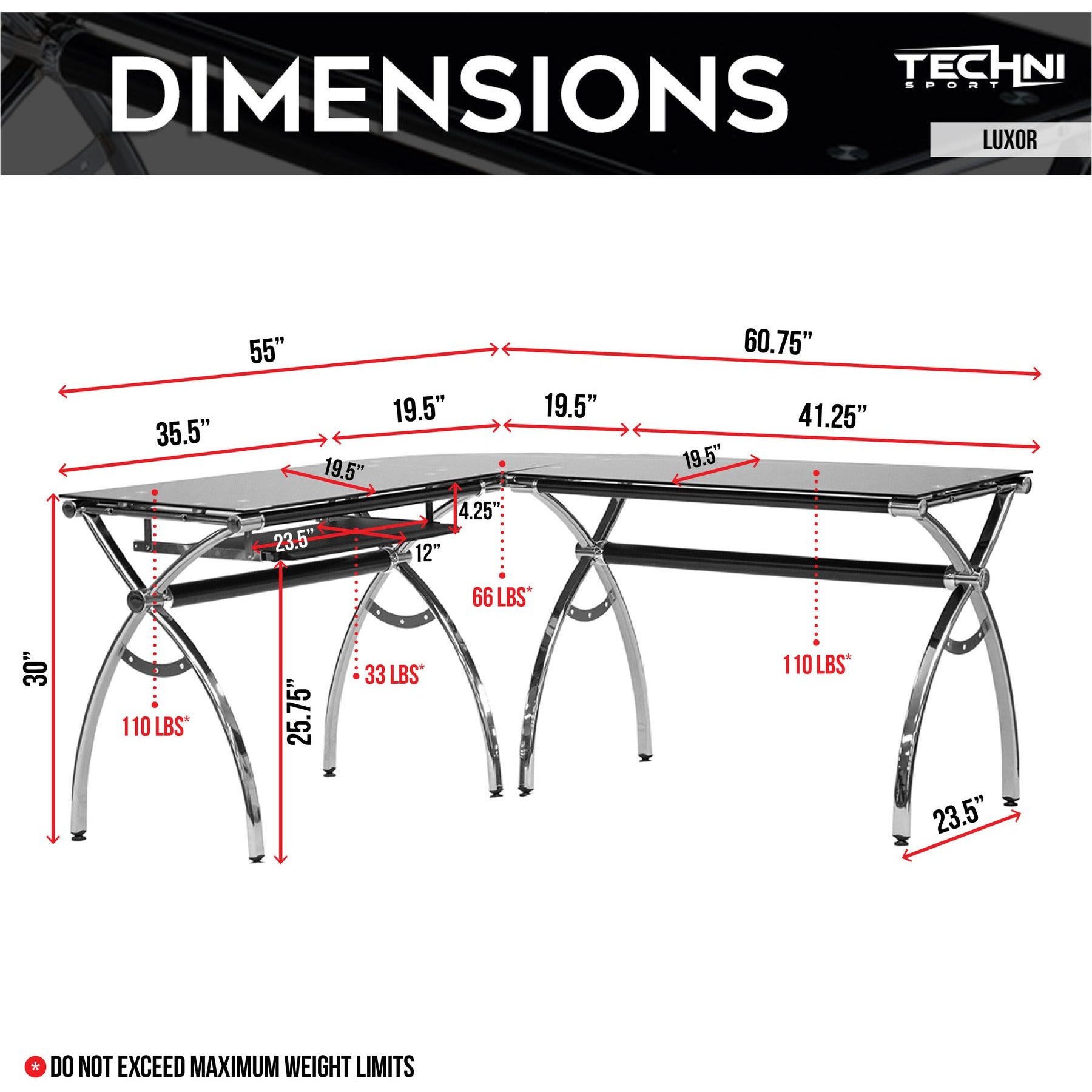 Techni Sport Luxor Gaming Desk - Ergonomic Computer Desk for PC & Console Gamers - Perfect for Home Office & Gaming Setup