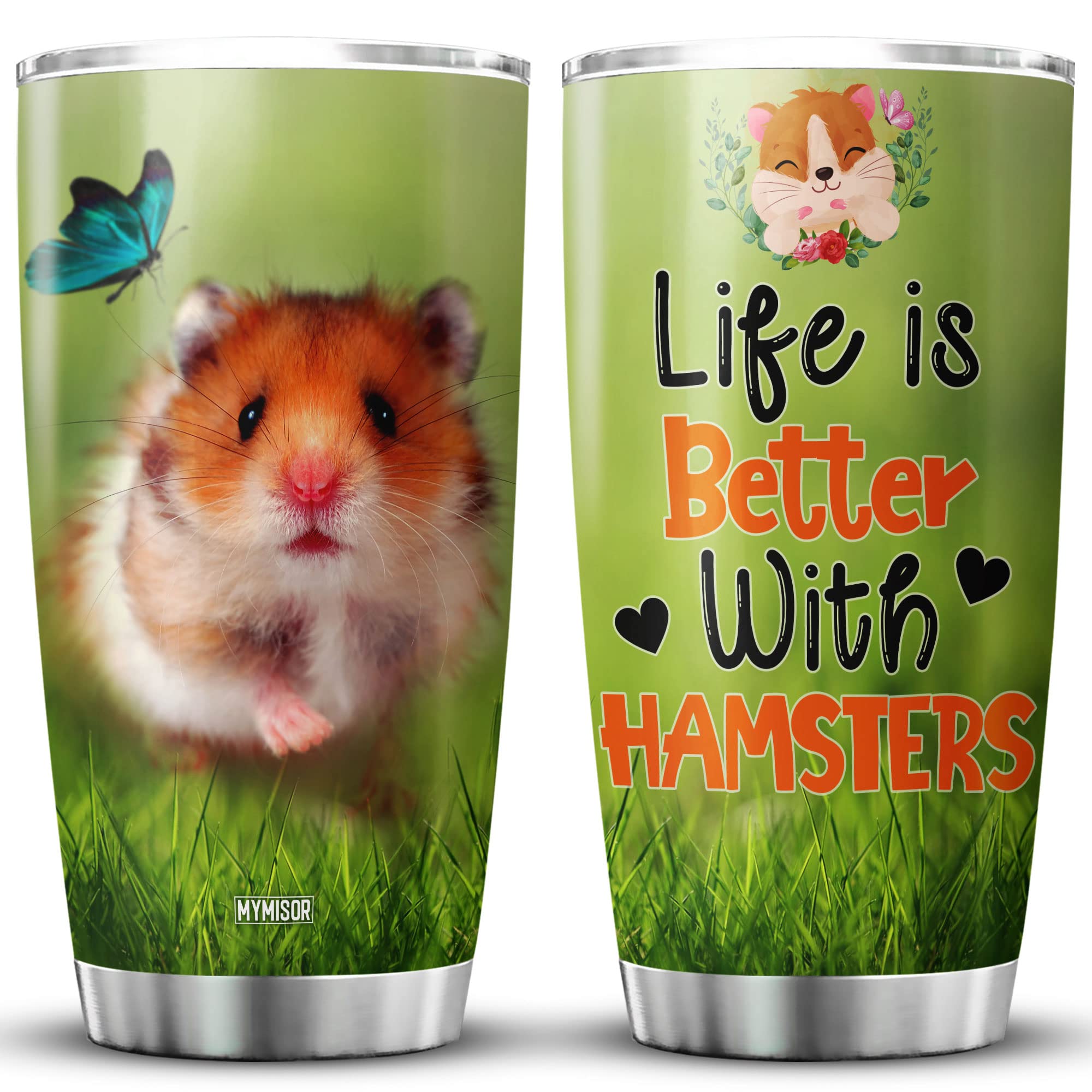 20oz Cute Hamster Stainless Steel Vacuum Insulated Tumbler - Perfect Gift for Hamster Lovers, Butterfly Rodent Design, Ideal for Coffee, Tea & Cold Drinks at Home, Office or Travel