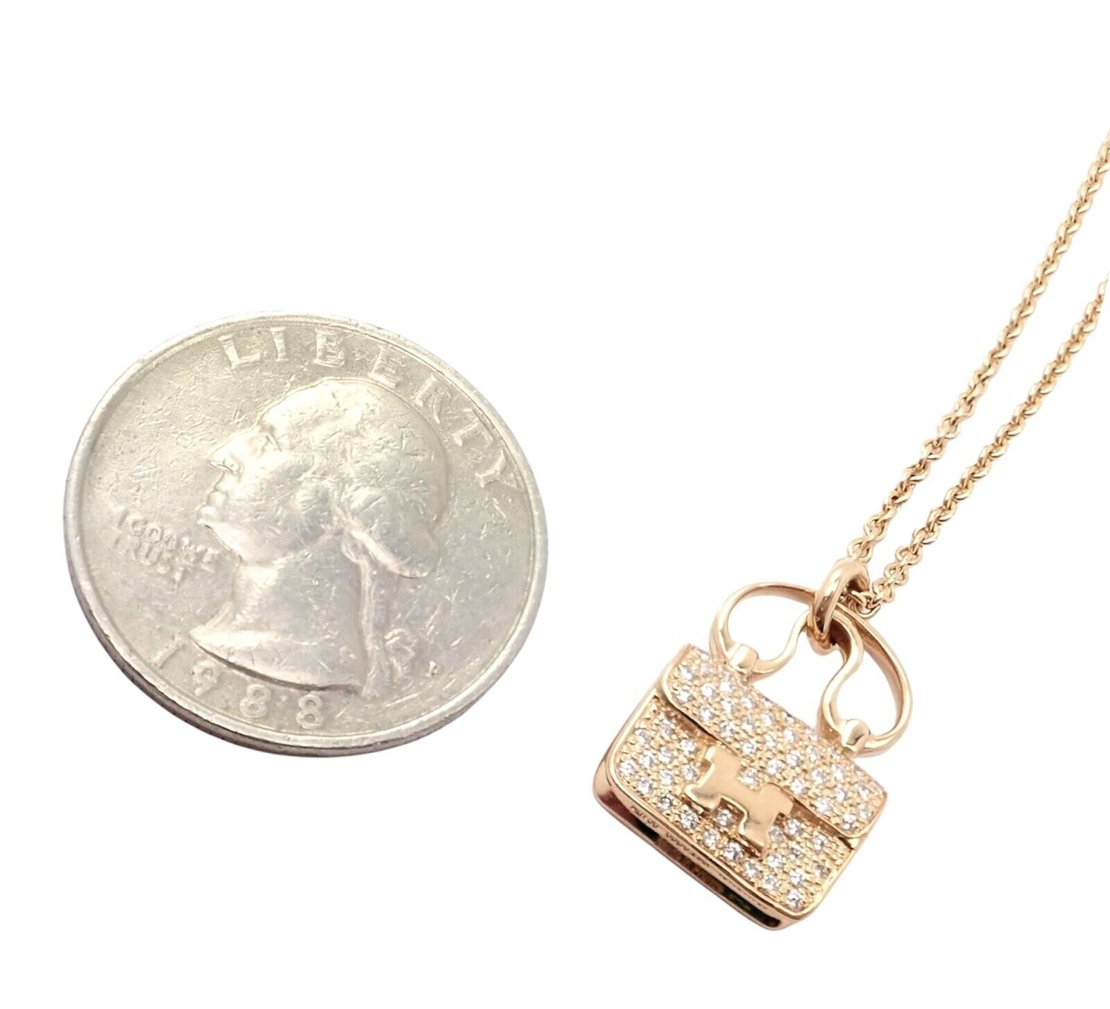 Authentic Hermes 18k Rose Gold Diamond Constance Amulette Pendant Necklace - Luxury Jewelry for Women, Perfect Gift for Anniversary & Special Occasions