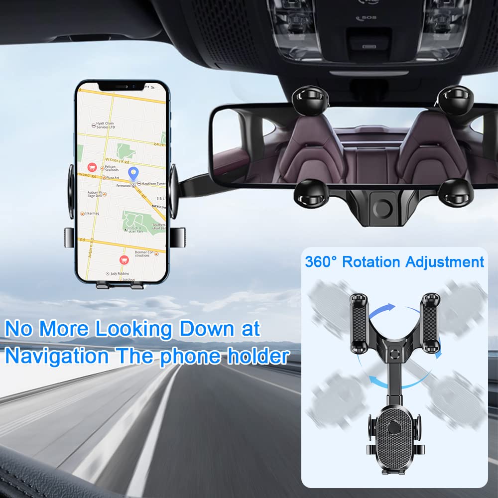 360° Adjustable Universal Car Phone Mount - Multifunctional Rearview Mirror Phone Holder for iPhone, Android & GPS - Perfect for Hands-Free Driving & Navigation