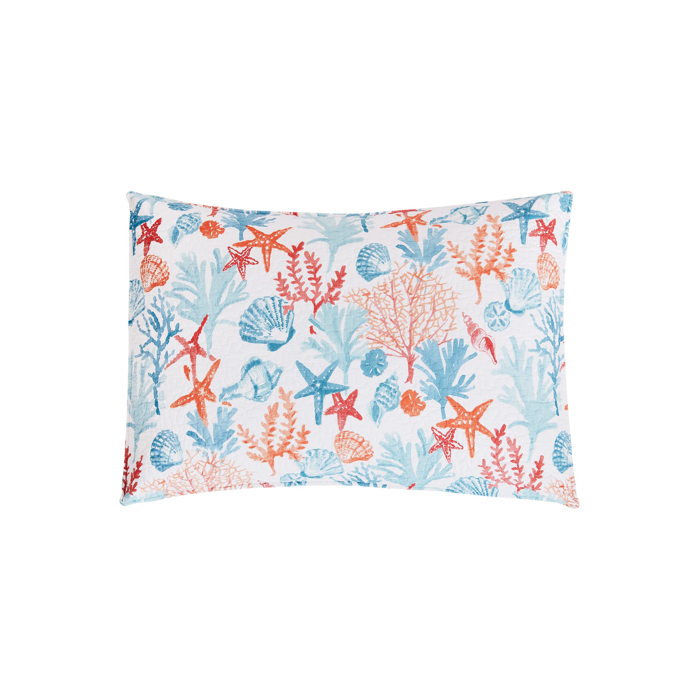 Reversible Coastal Tropical Stripe Quilt Set - Full/Queen 3-Piece Machine Washable Cotton Bedding in Orange & Blue | Beach House Decor, Guest Room & Summer Bedroom Upgrade