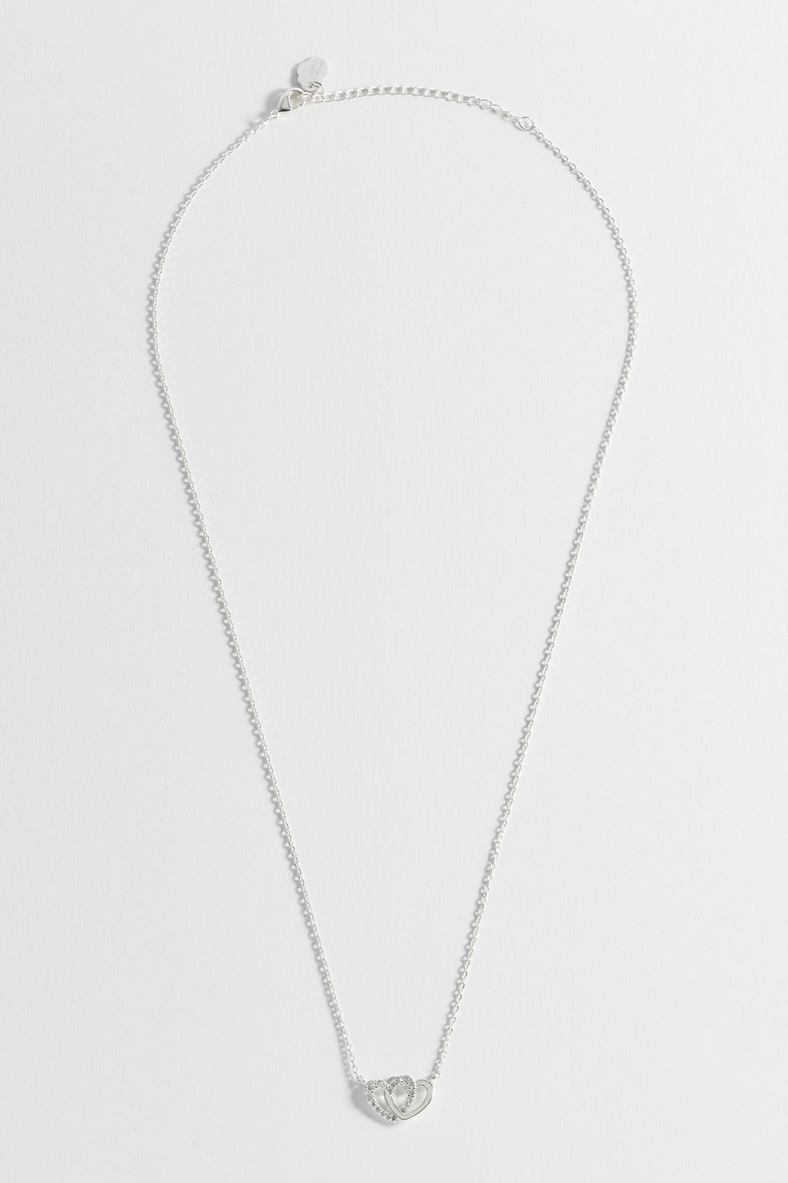 Interlocking Heart CZ Necklace for Women - 925 Sterling Silver Cubic Zirconia Pendant with 18