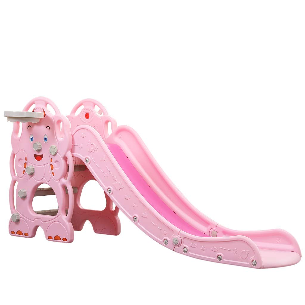 4-in-1 Kids Slide & Climber Playset with 3 Steps, Basketball Hoop & Activity Set - Freestanding Plastic Slide for Toddlers Indoor/Outdoor Play - Perfect for Backyard, Playroom & Preschool (Pink, One Size)