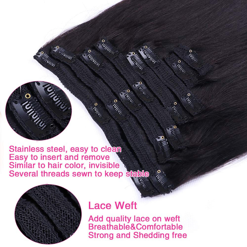 100% Unprocessed Brazilian Virgin Human Hair Extensions - 8-Piece Clip-In Set with 18 Clips (18 Inch, Straight, Natural Black) for Women | Perfect for Daily Styling, Volume Boost & Special Occasions