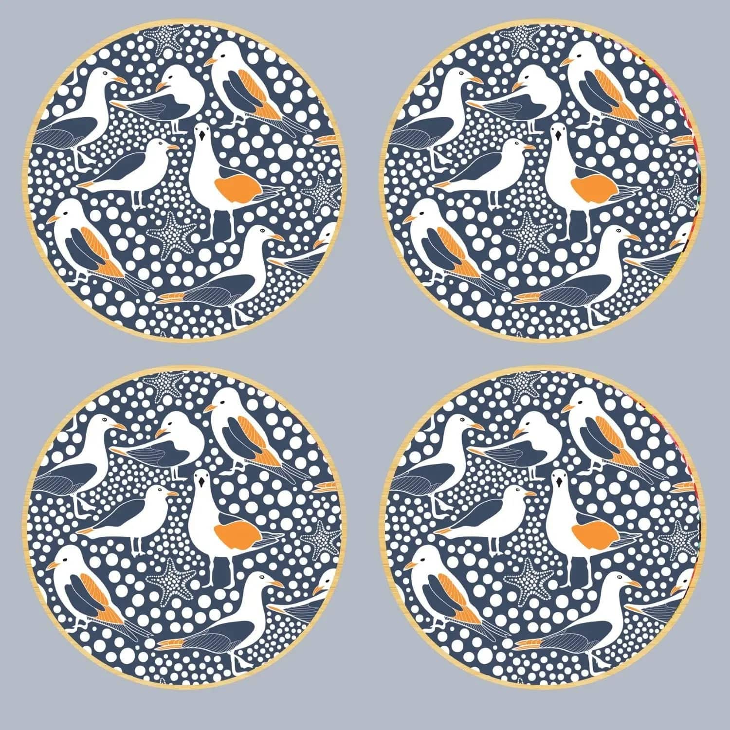 Premium Seagulls Australian Wooden Coaster Set - 6-Piece Natural Wood Drink Coasters for Hot & Cold Beverages - Perfect for Home, Office, Bar, and Restaurant Use