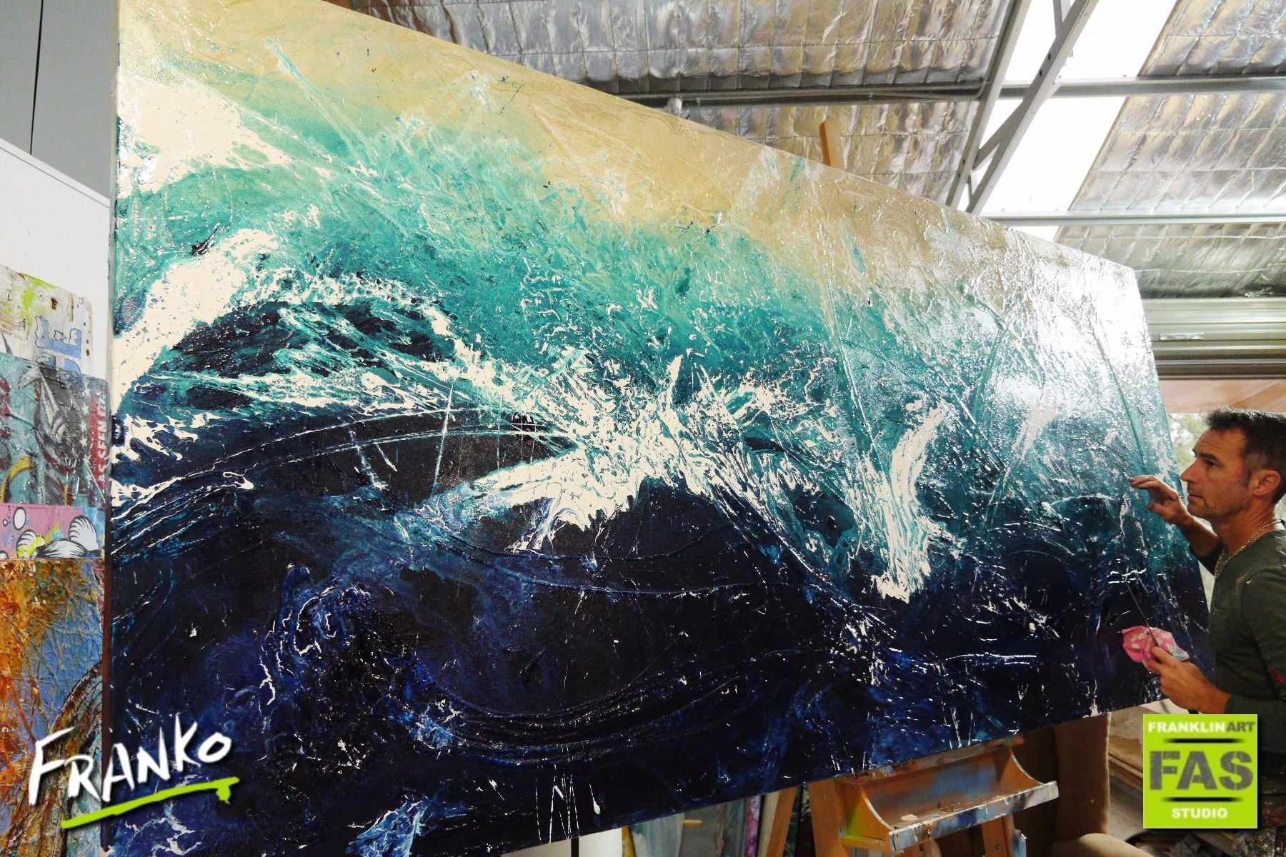 Blue Abstract Ocean Painting 270cm x 120cm - Large Wall Art for Living Room, Bedroom & Office Decor