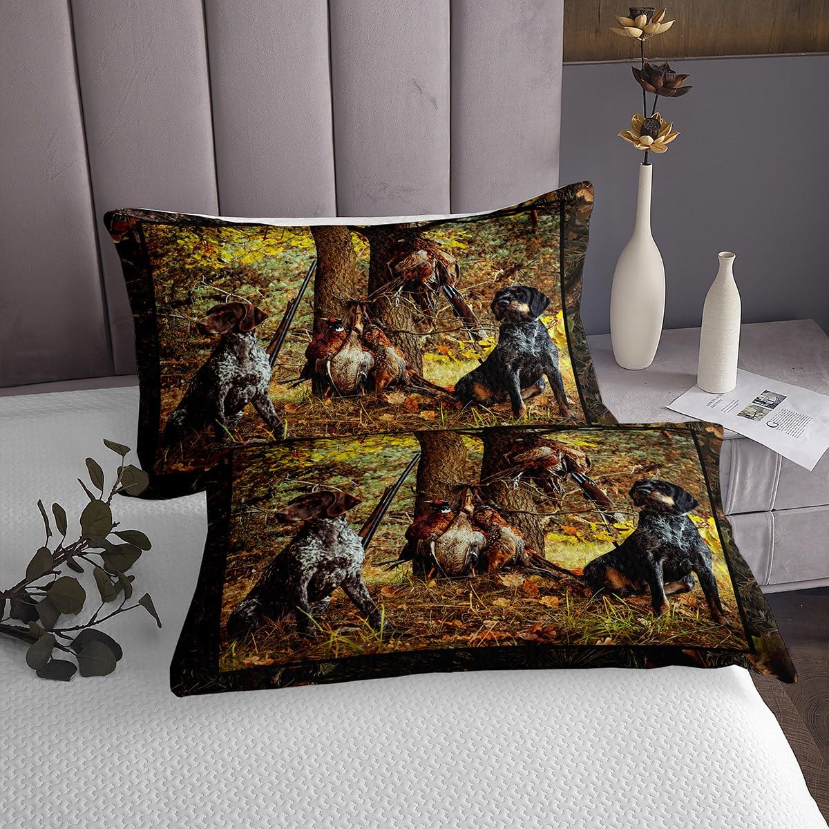 Pheasant Hunting Quilt Set King Size - Boho Farmhouse Bedspread for Men & Boys